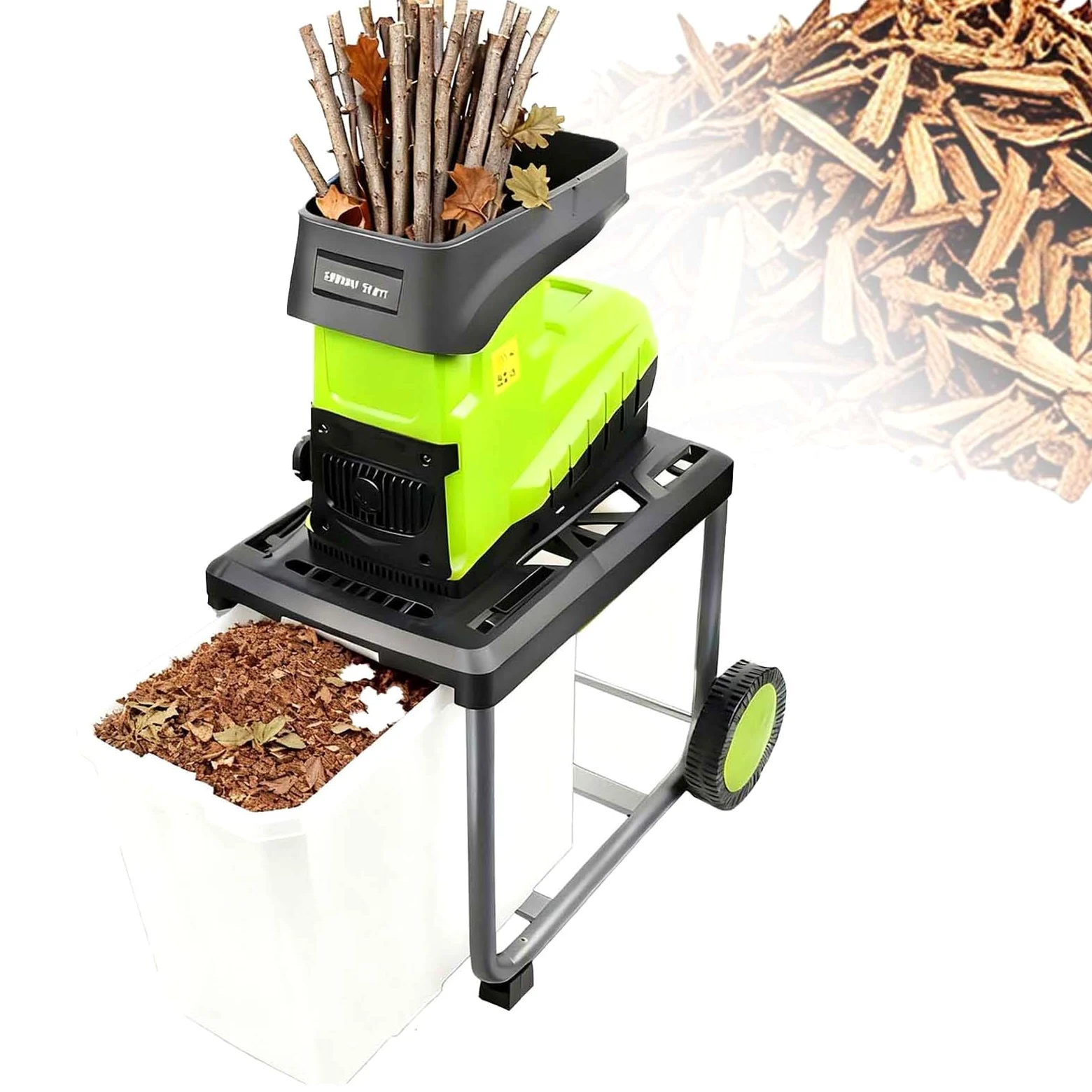 Trituradora De Madera Con Bolsa De Recolección; Trituradora Eléctrica De 2800 W, Corta Ramas De 4,5 Cm, Relación De Reducción 25:1, Cuchillas De Seguridad Reversibles; Diseño Portátil
