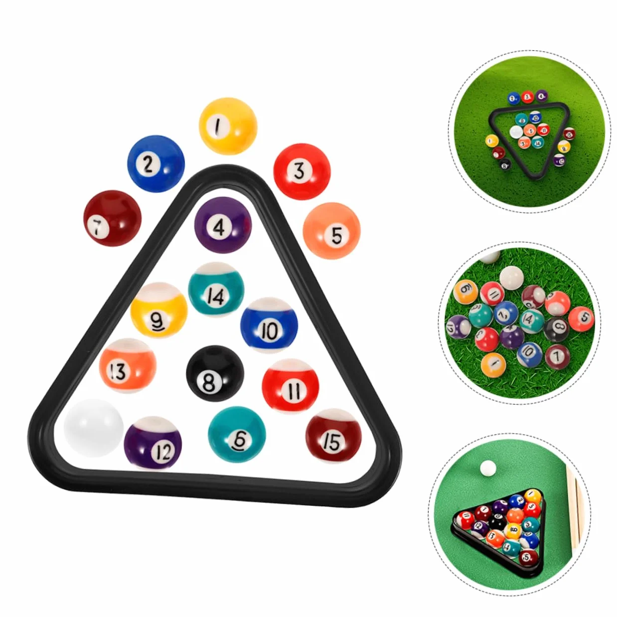 Toyvian Juego de Mini Bolas de Billar con Triángulo, Set de Resina para Mesa Pequeña Infantil