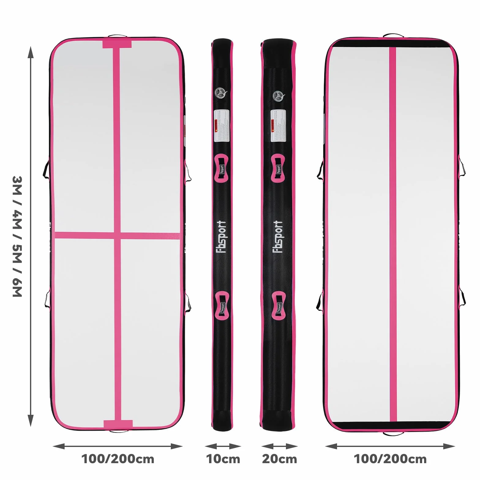 FBSPORT Colchoneta Gimnasia Hinchable 3 4 5 M, 10/20 cm Tumbling Mat con Bomba de Aire y Bolsa de Transporte