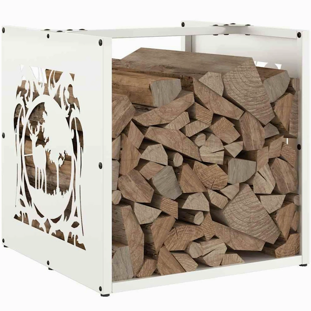 Estantería para leña blanca de acero laminado en frío, 40 x 40 x 40 cm, soporte estable para leña para interior y exterior, almacenamiento de madera de gran capacidad, ideal para salón, terraza