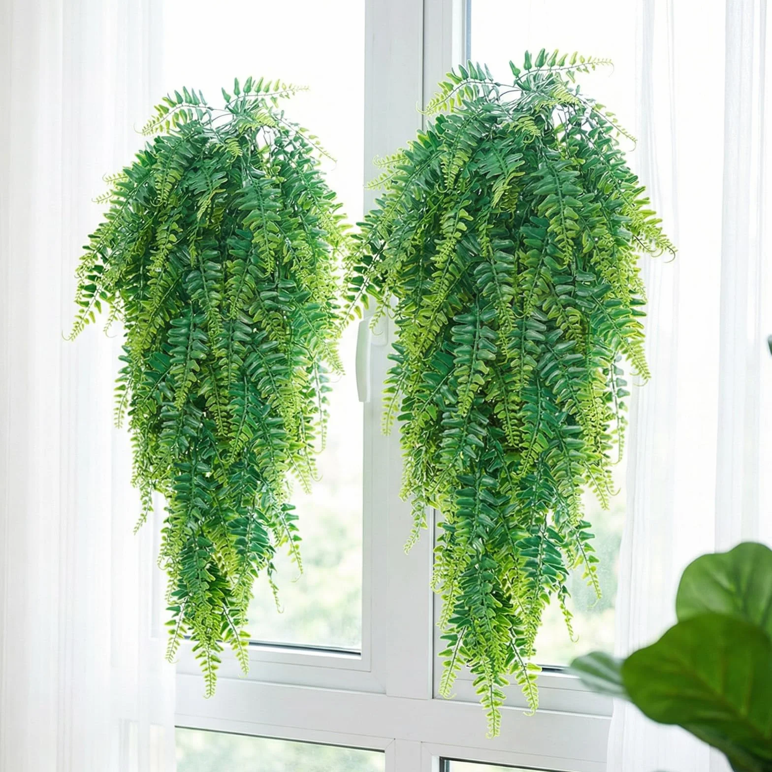 VEVOR Helechos Artificiales Paquete de 12, Helechos de Boston Artificiales Colgantes Longitud de 813 mm, Hojas de Seda y LDPE sin Maceta para Interior y Exterior Porche Balcón Hogar Decoración Jardín