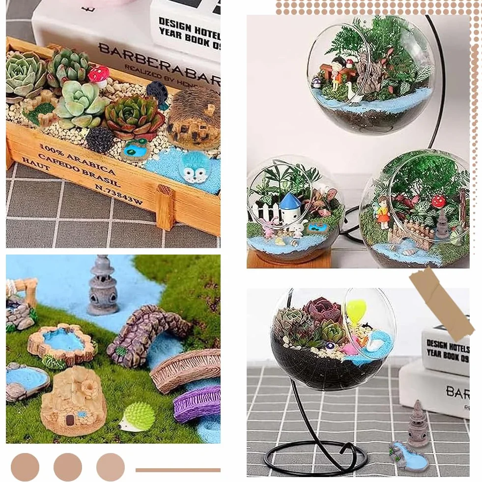 GORGECRAFT 12pz 12 Estilos de Puente de Jardín En Miniatura de Resina Minifaro Rueda Hidráulica Pozo Piscina Adornos de Construcción Puentes de Hadas Pequeñas Estatuas para Manualidades de Bricolaje