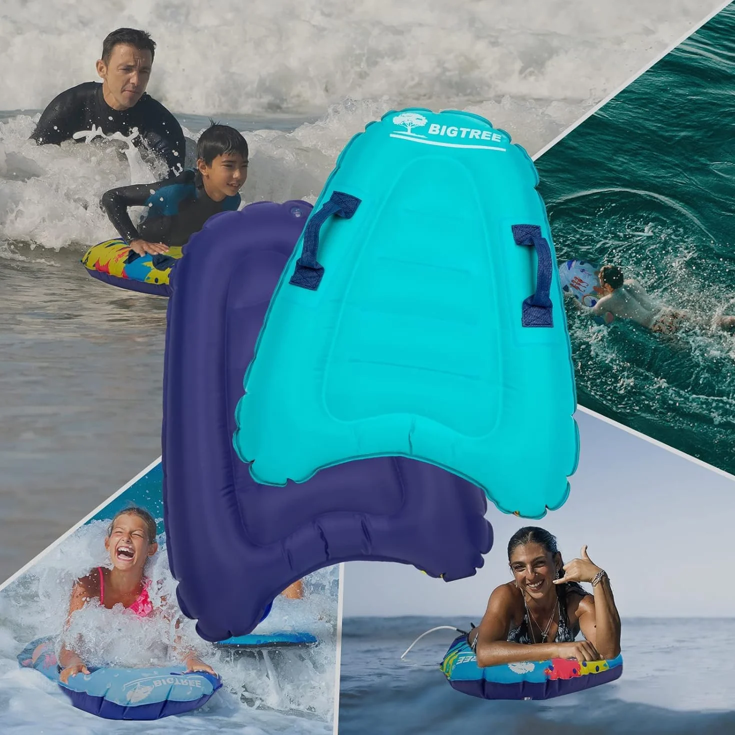 BIGTREE Tabla de surf inflable portátil ligera con asas para nadar