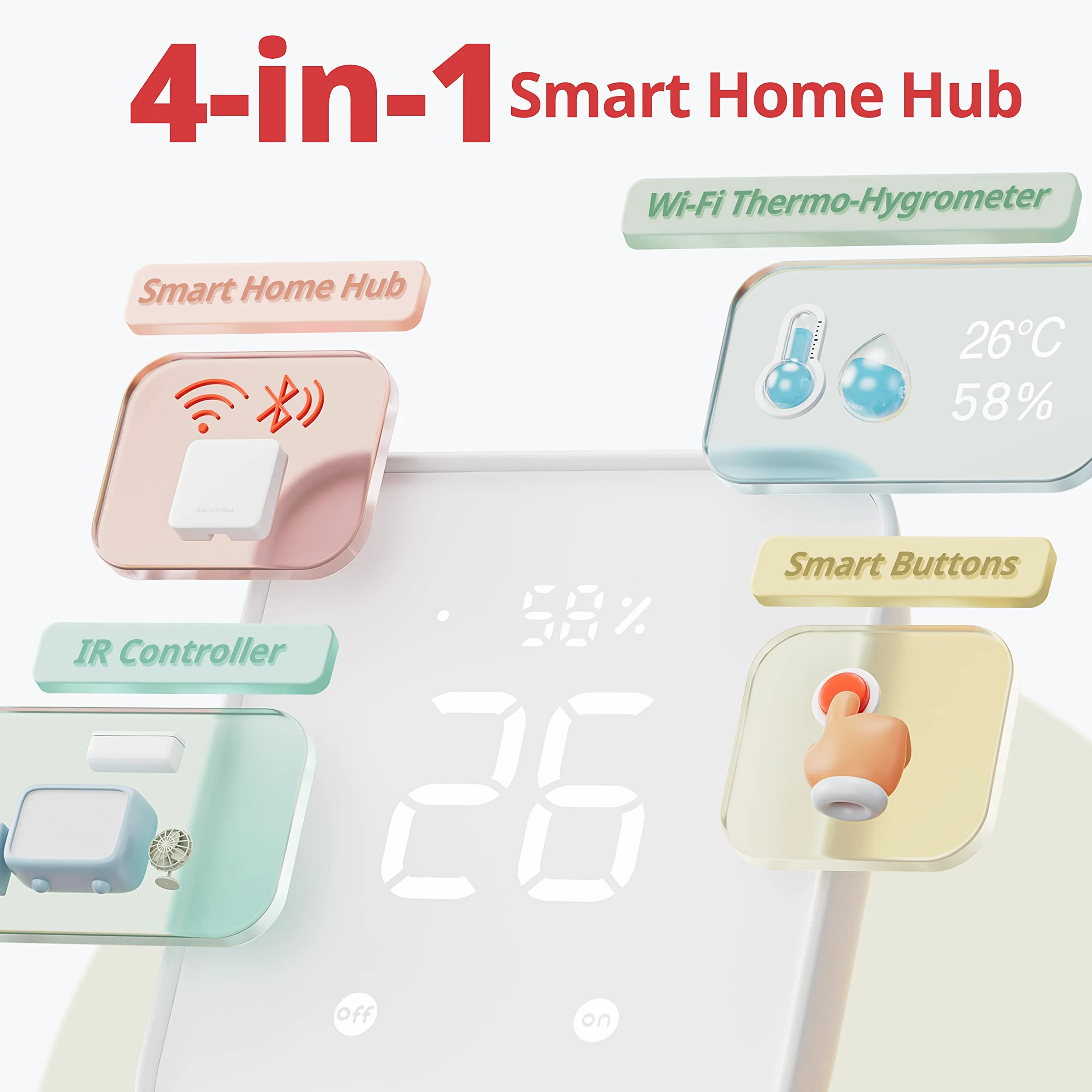 SwitchBot Hub 2, termómetro higrómetro WiFi, mando a distancia IR, mando a distancia inteligente y sensor de luz, conecta SwitchBot a Wi-Fi (2,4 GHz), compatible con Alexa&Google Assistant