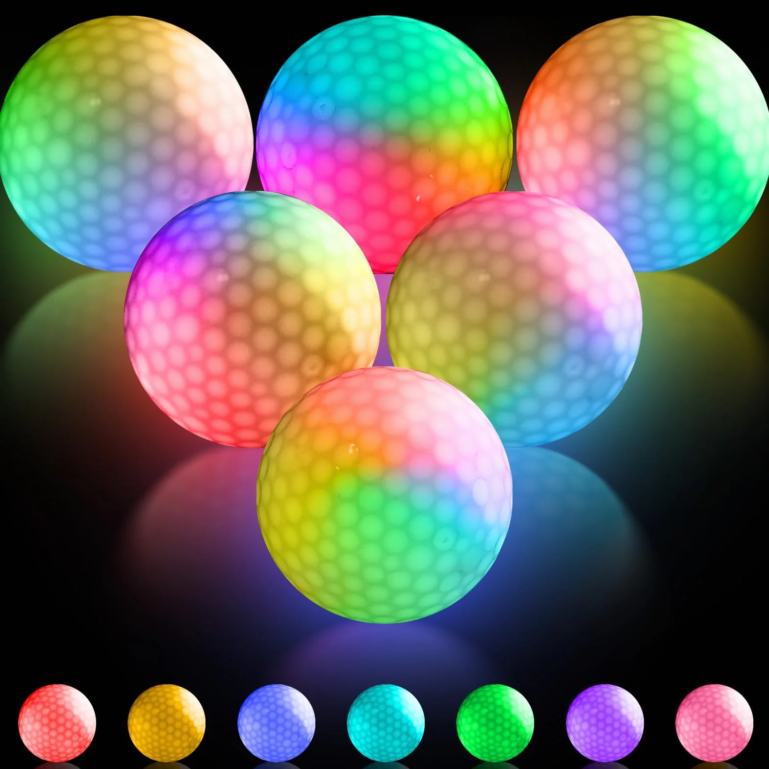 Pelotas de golf LED luminosas 7 colores 6 unidades luz nocturna entrenamiento tiro larga