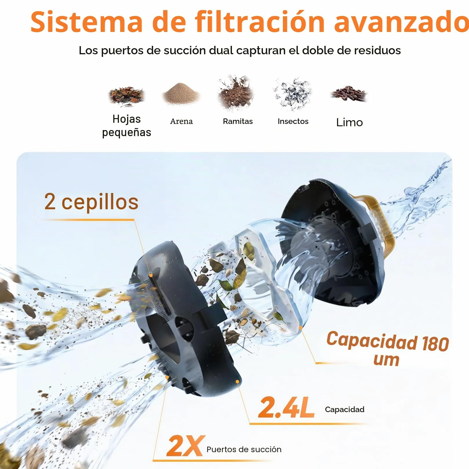 (2026 New) Coasteering Planet Robot Limpiafondos Piscina sin Cable, 120 Min, 4500mAh, Succión Potente, Doble Motor y Auto-Parking para Piscinas hasta 80 m² (sin Pendiente)