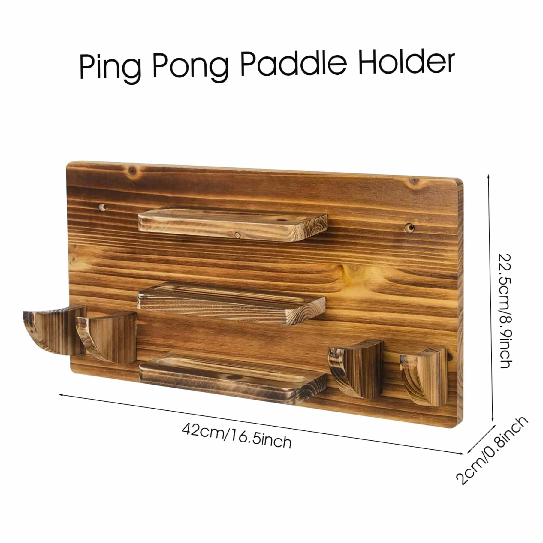 Soporte para paletas de ping-pong, estante de tenis de mesa montado en la pared, capacidad para 6 paletas y 12 pelotas, madera