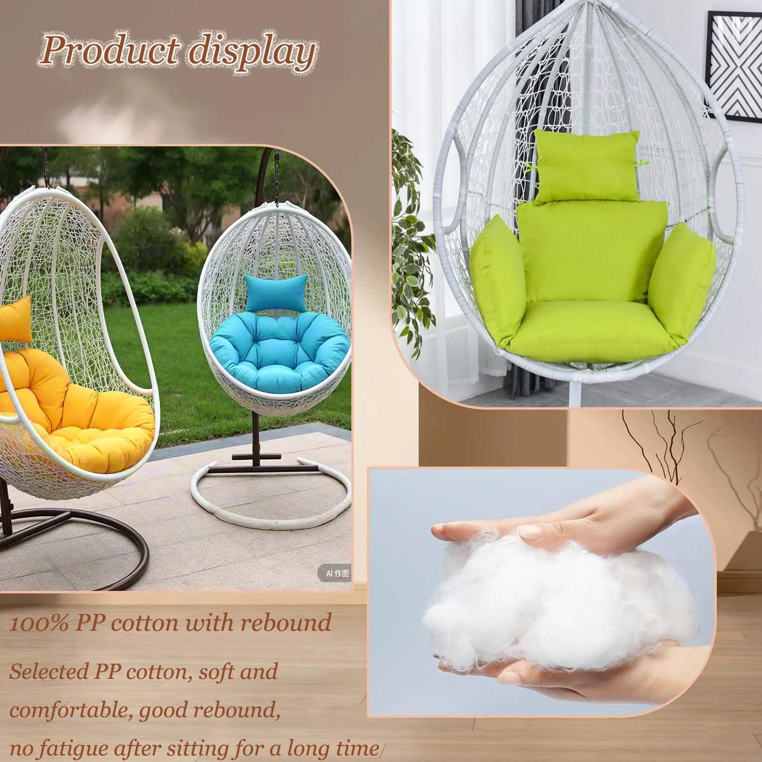 Cojín De Silla De Huevo, Extraíble Y Lavable, Colgante De Columpio para Exteriores con Brazo, Cojines De Jardín Suaves para Muebles De Interior Y Exterior,Light Gray,with Cotton