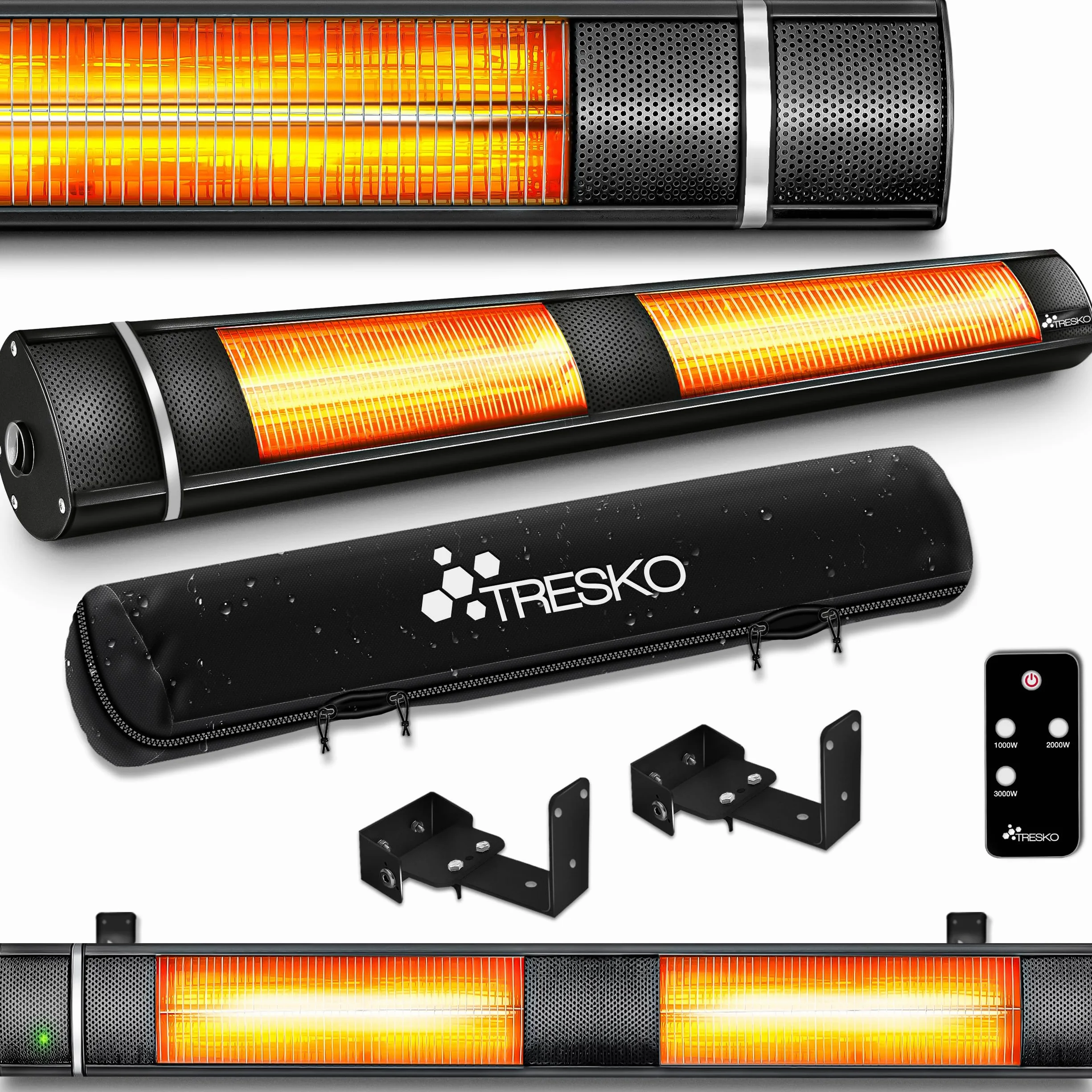 TRESKO Calefactor por Infrarrojos de Pared 3000W Control Remoto Estufa Radiante 3 Temperaturas Negro