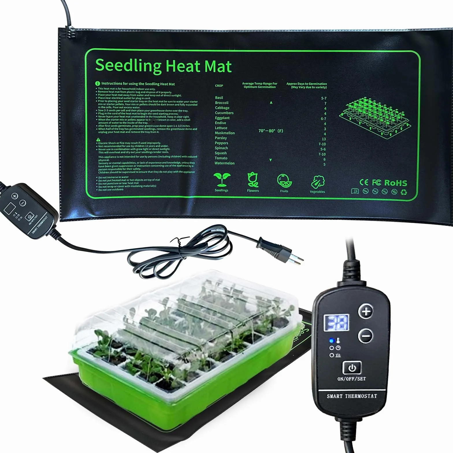 Alfombrilla Térmica para Plantas, Manta Calefactora para Semillas o Plántulas Invernadero, Manta Termica Cultivo, Manta Termica para Germinar Semillas o Terrario(20W, con Termostato)