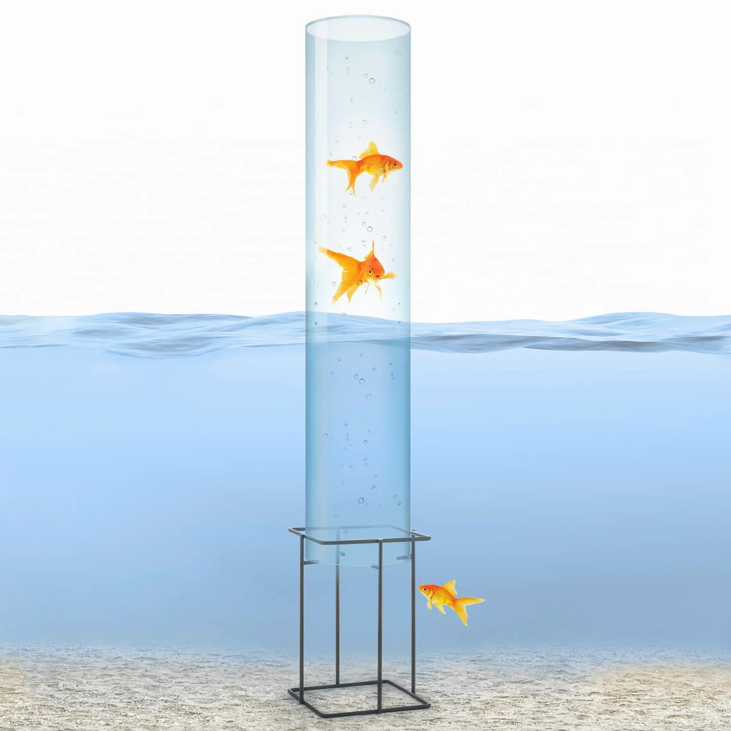 blumfeldt Skydive - Torre para Peces, Columna de Cristal acrílico, Base de Metal, Resistente Intemperie, Protección Rayos UV, Efecto Aumento, Pared 3mm Grosor, 20cm diámetro, 127cm Alto, Transparente