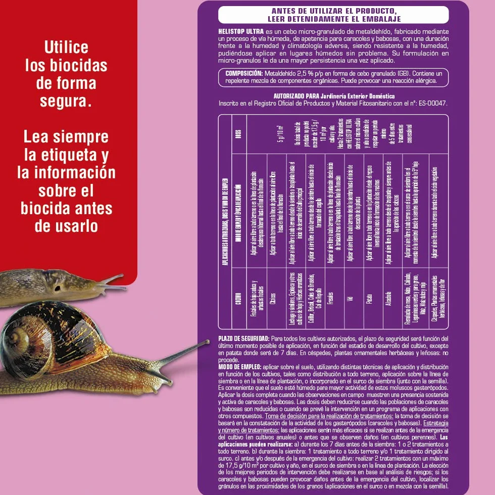 Flower – Anticaracoles y Babosas Helistop Ultra 250 g | Cebo Micro Granulado | Con Metaldehído, Resistente a la Humedad | Jardín y Huerto | Uso Doméstico
