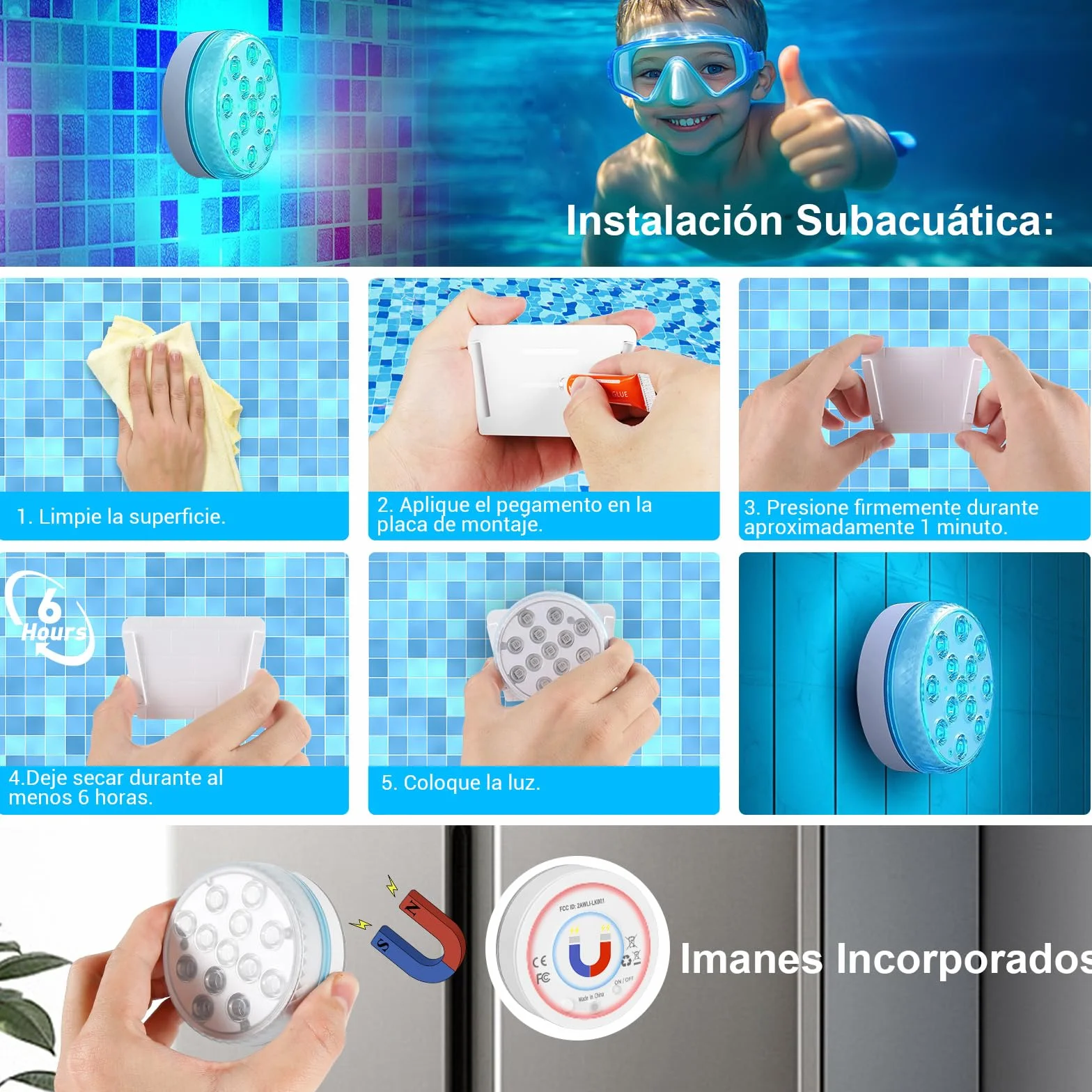 Iluminación subacuática para piscina, magnética, LED, con mando a distancia, IP68, LED, resistente al agua, para piscina, estanque, acuario, iluminación, 4 unidades