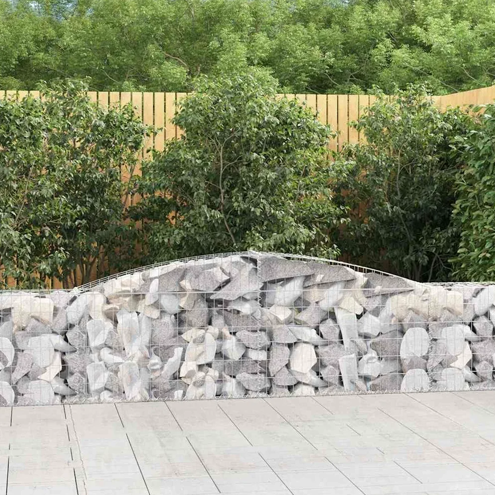 Gaviones con arco alto, 4 unidades, 400 x 30 x 60/80 cm de hierro galvanizado para barreras de jardín y protección visual como pared decorativa insonorizante con construcción estable