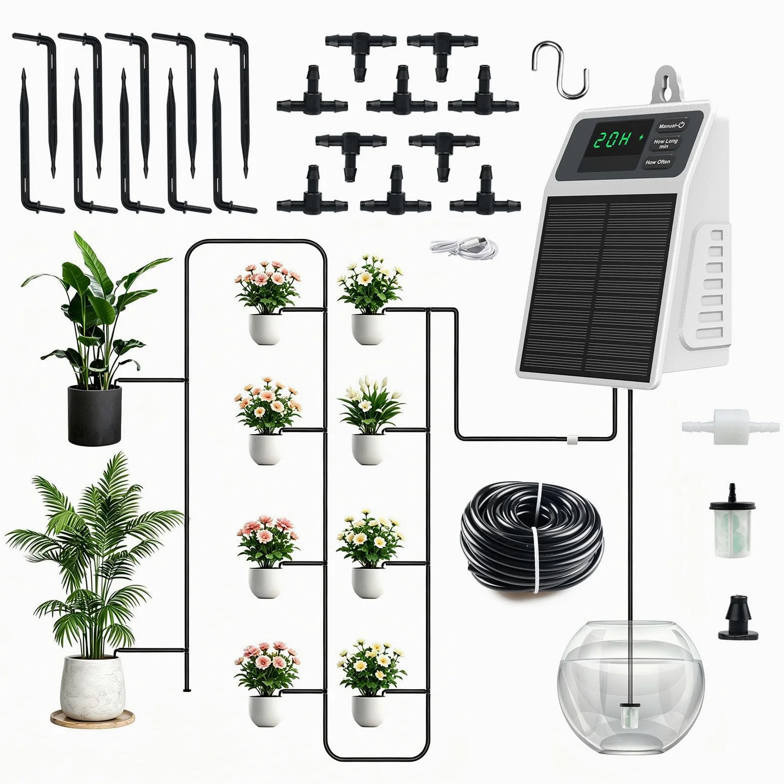 Sistema de riego automático por goteo solar con manguera de riego de 10 m | Bomba automática de riego de jardín, sistema de riego para jardín, plantas en macetas, invernadero, patio, interior, exterior