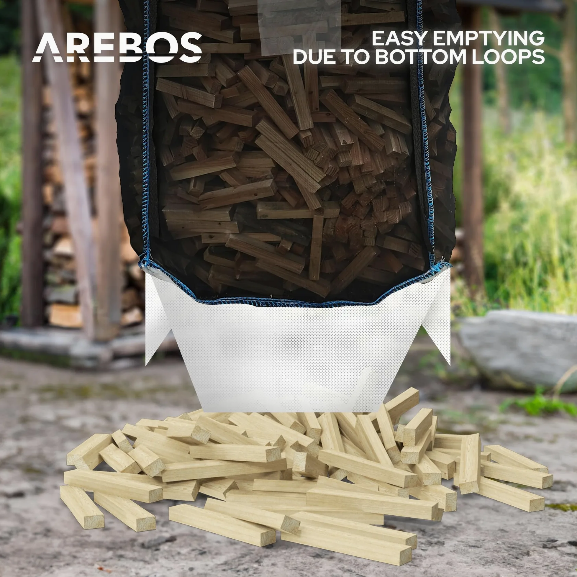 Arebos Bolsa grande | 100 x 100 x 160 cm, con 4 trabillas y delantal | capacidad de carga de 1500 kg | SF 5:1, EN ISO 21898 | saco para escombros de construcción, madera, residuos de