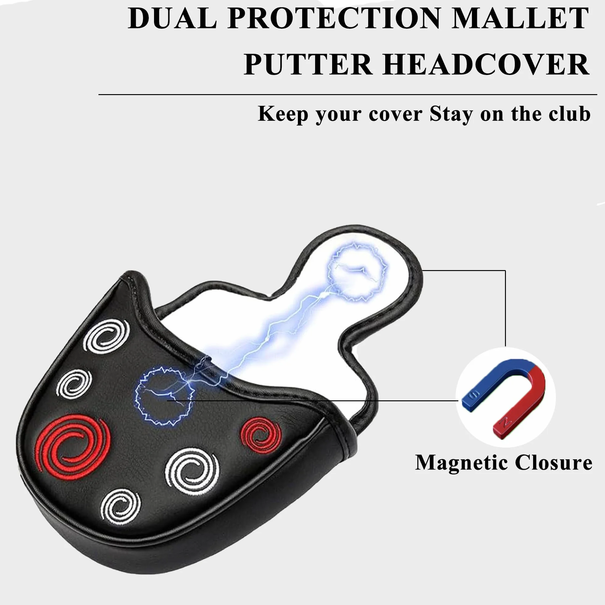 Funda para Cabeza de Putter de Golf Bordado Circular Cierre Magnético Piel Sintética ODY-Ssey