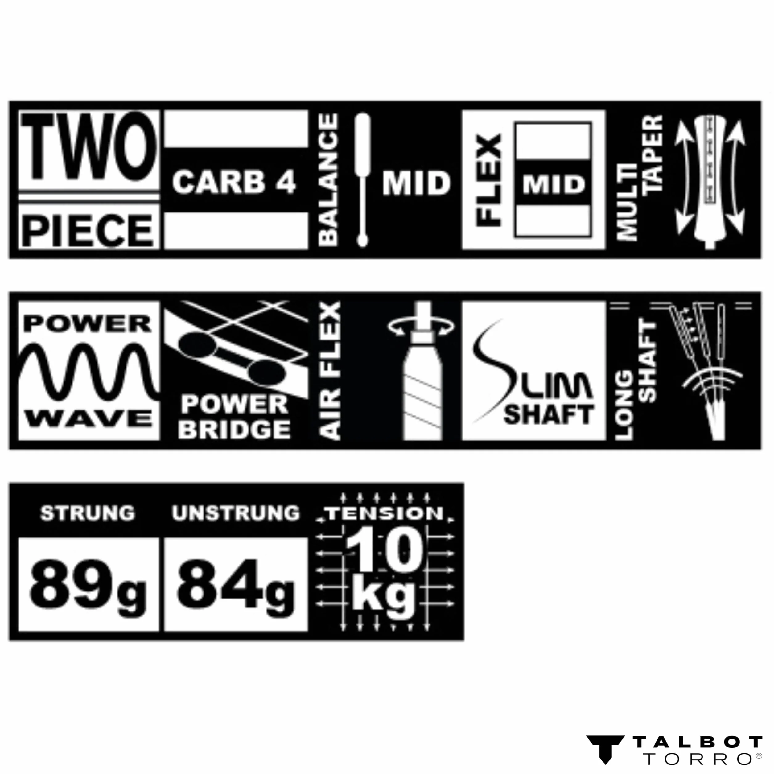 Talbot-Torro Badmintonschläger Isoforce 951 Carbon4 Long-Schaft Multitaper Kopfprofil
