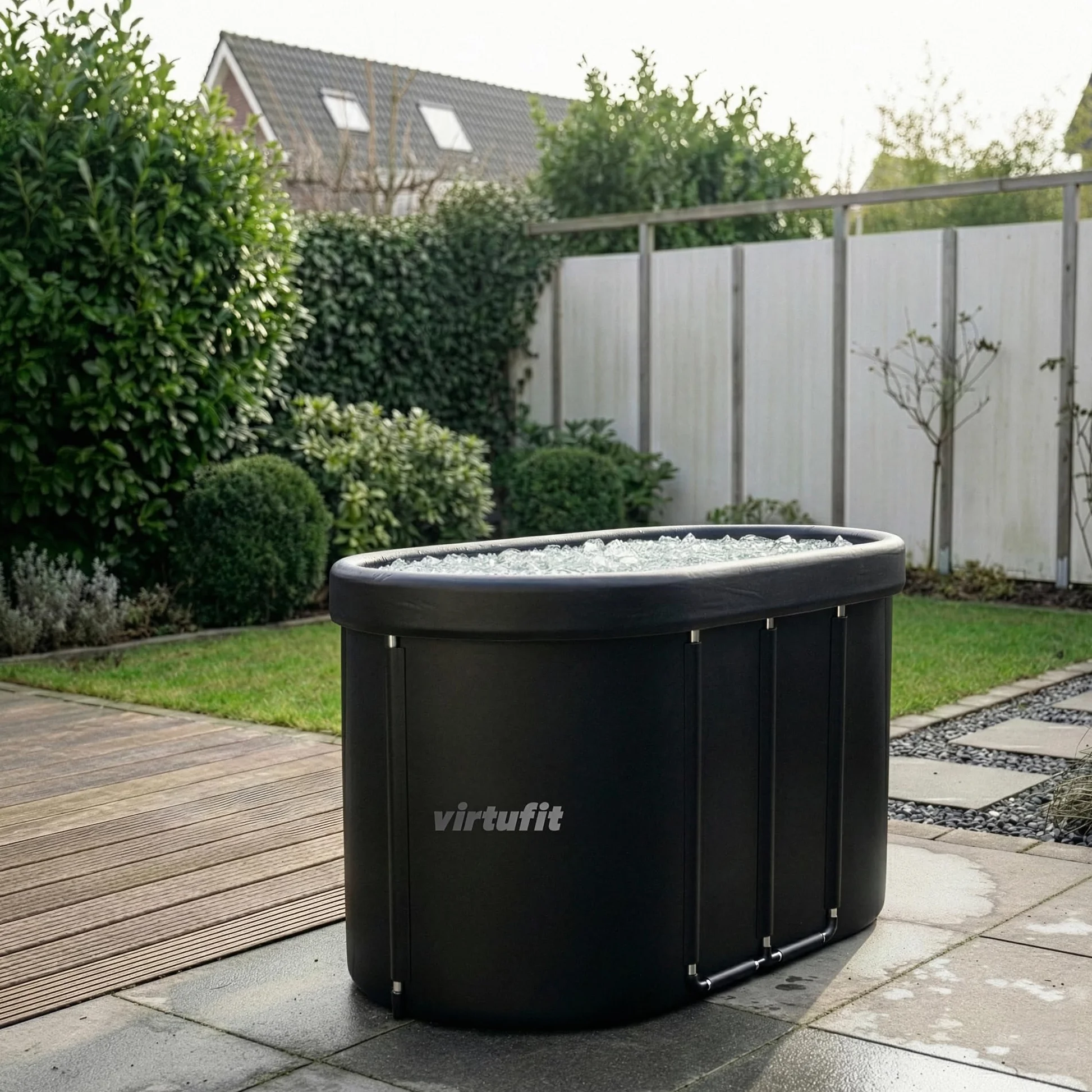 VirtuFit Baño de hielo ovalado de 500 l – Piscina de agua fría Ice Bath para regeneración y recuperación muscular, plegable, aislamiento de 5 capas, incluye accesorios, exterior e interior, antracita