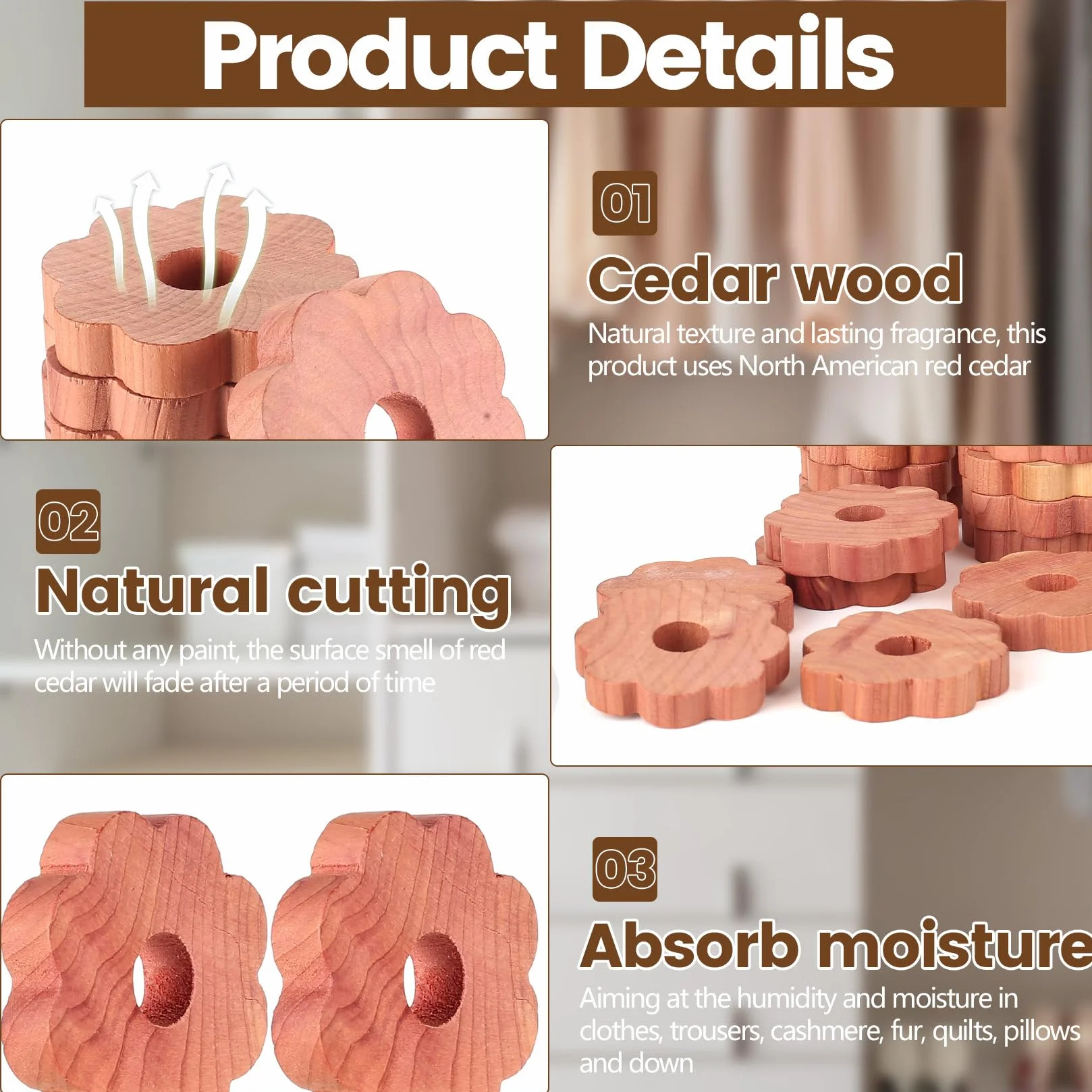 40 Pcs Anillos de Cedro, Anillos de Madera de Cedro antipolillas Madera para armarios, Habitaciones, armarios, cajones y Almacenamiento de Ropa