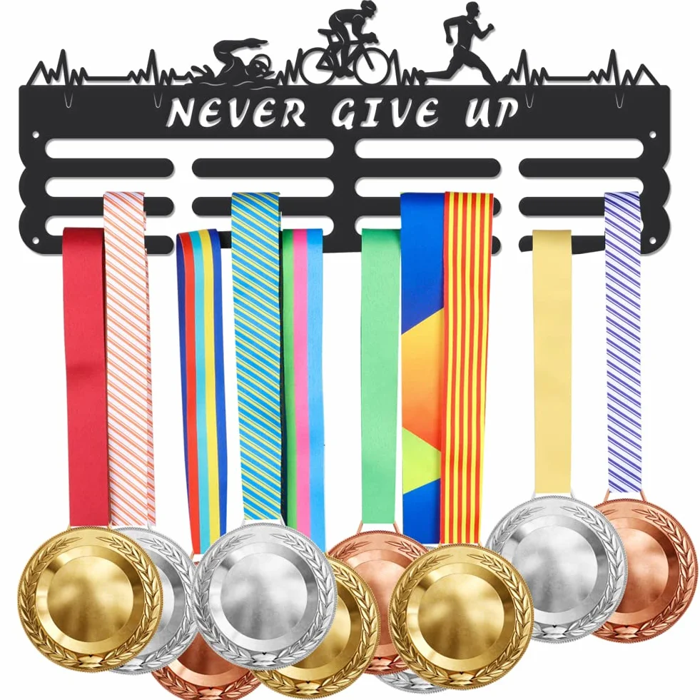 SUPERDANT Triatlón Medallas Display Negro 40x15cm Colgante Rack Pared Ganchos para 60+ Medalla
