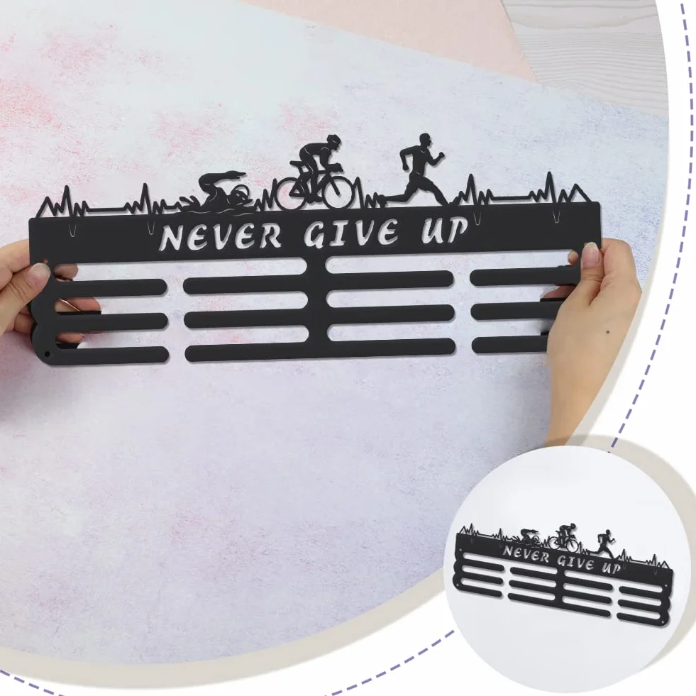 SUPERDANT Triatlón Medallas Display Negro 40x15cm Colgante Rack Pared Ganchos para 60+ Medalla