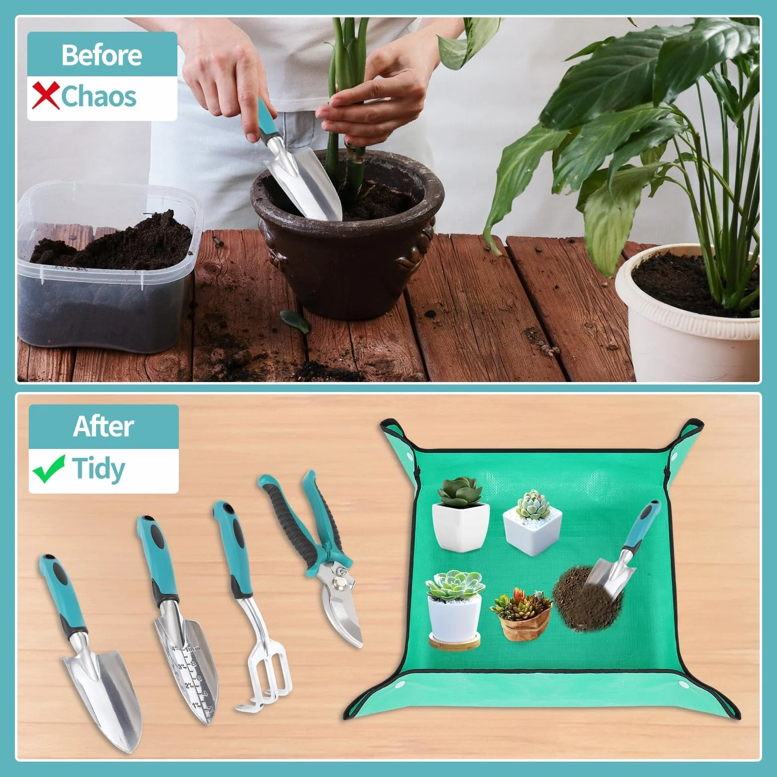 7 Piezas Herramientas de Jardín Kit Jardineria,Kit de Jardinería,Herramientas de Mano de Jardín,para Trasplantar Flores y Verduras,Aflojar el Suelo,Desherbar