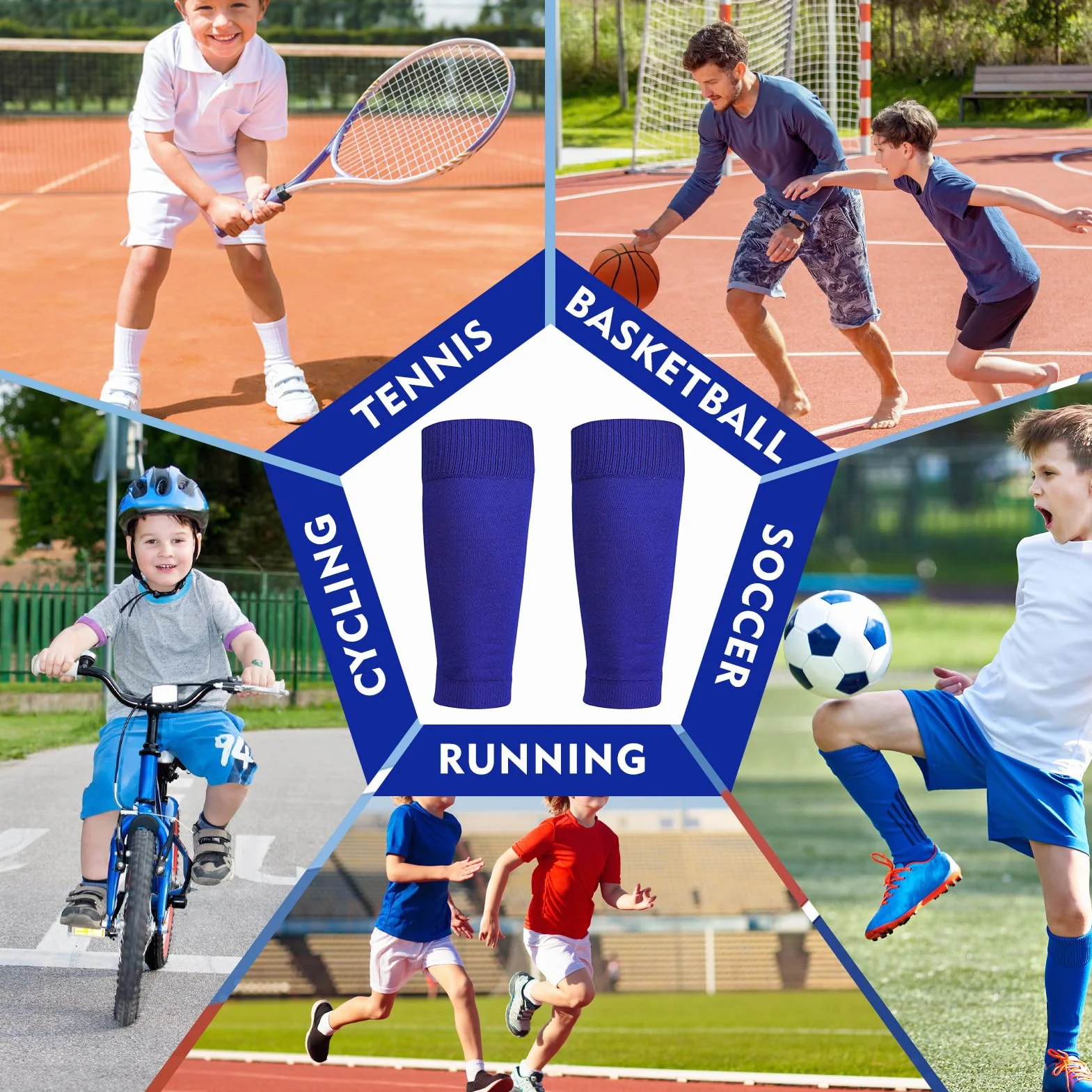 Calcetines de Fútbol Infantil Azul Transpirables con Protectores Espinillas
