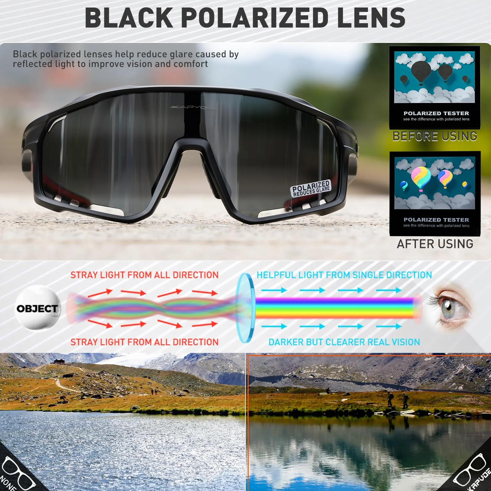 KAPVOE Gafas de Ciclismo Polarizadas Hombre Mujer MTB Bicicleta Montaña con 3 Lentes K76-3L