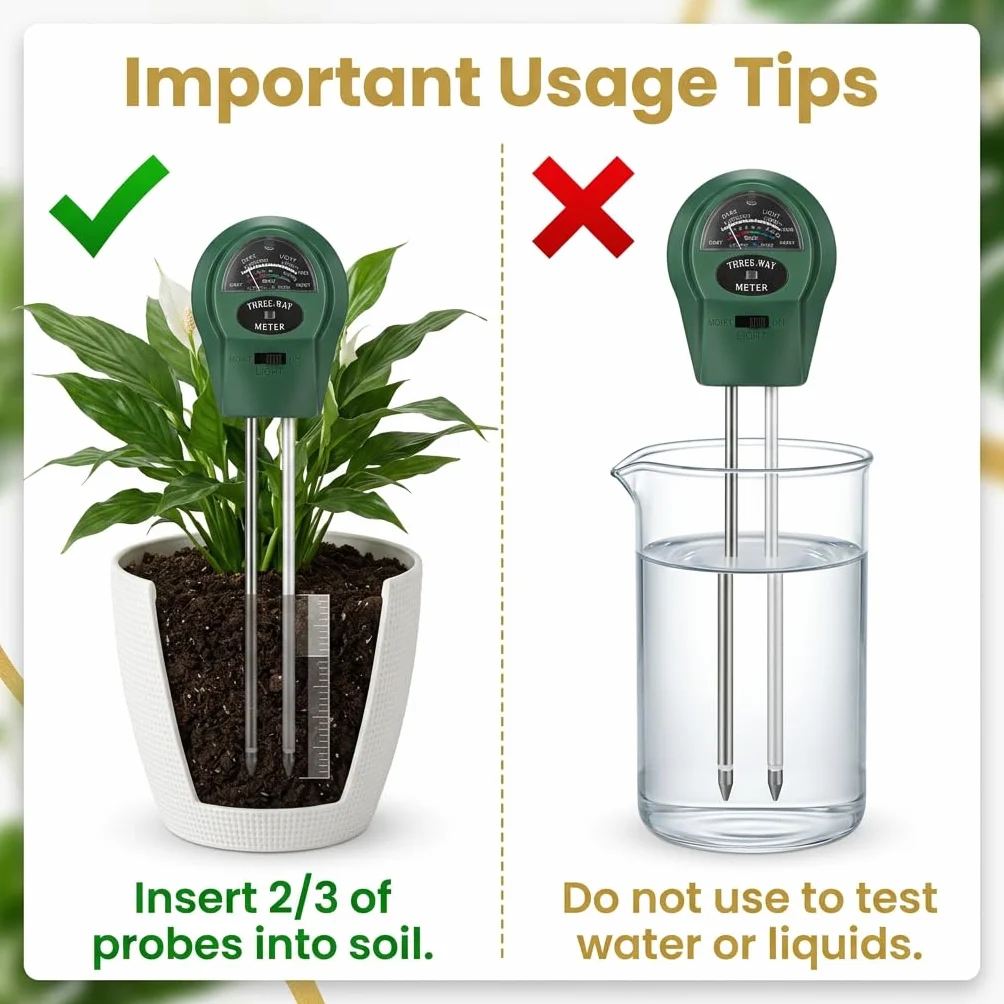 Medidor de pH del Suelo 3 en 1, Higrómetro de Suelo Medidor de Humedad del Suelo con pH Tester de Tierra sin Batería para Plantas Grandes de Interior y Exterior Flores Césped Jardinería