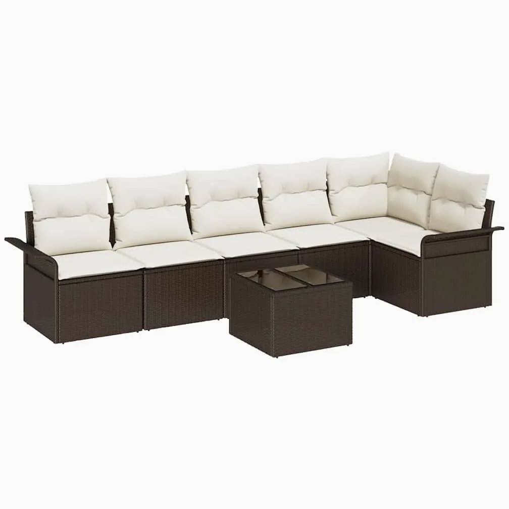 7-TLG - Mesa y cojín (ratán, 6 personas, resistente a la intemperie, para balcón/terraza)