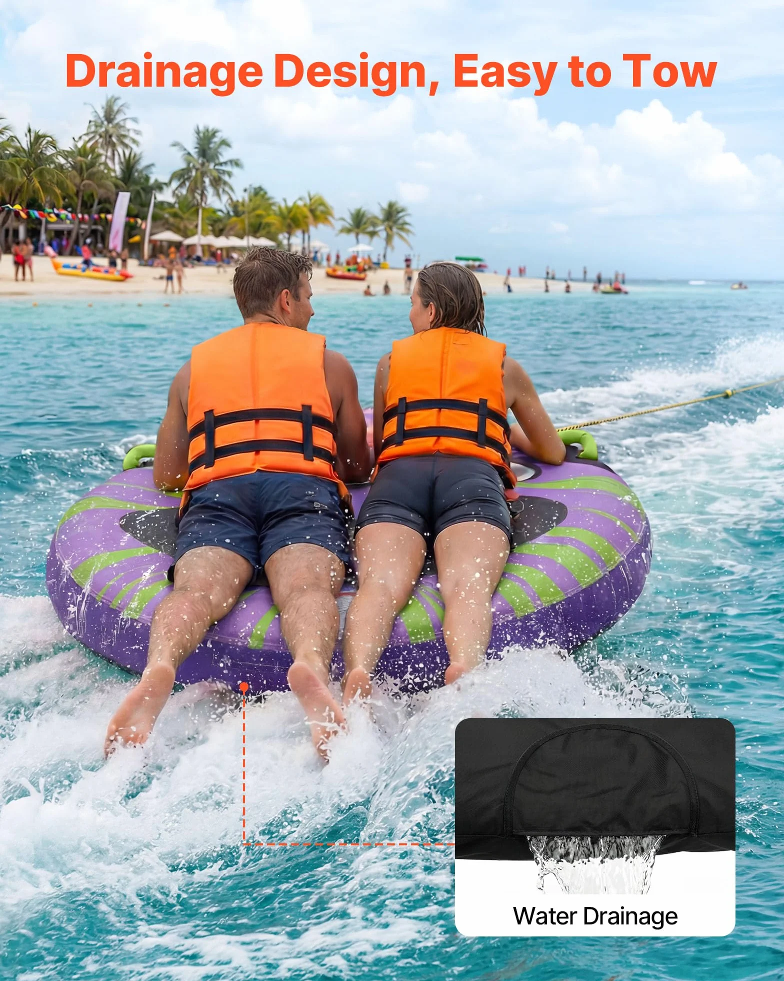VEVOR Flotador de Arrastre Inflable 130 cm, Deportes Acuáticos, 2 Personas, 154 kg, Almohadilla Antideslizante, Morado