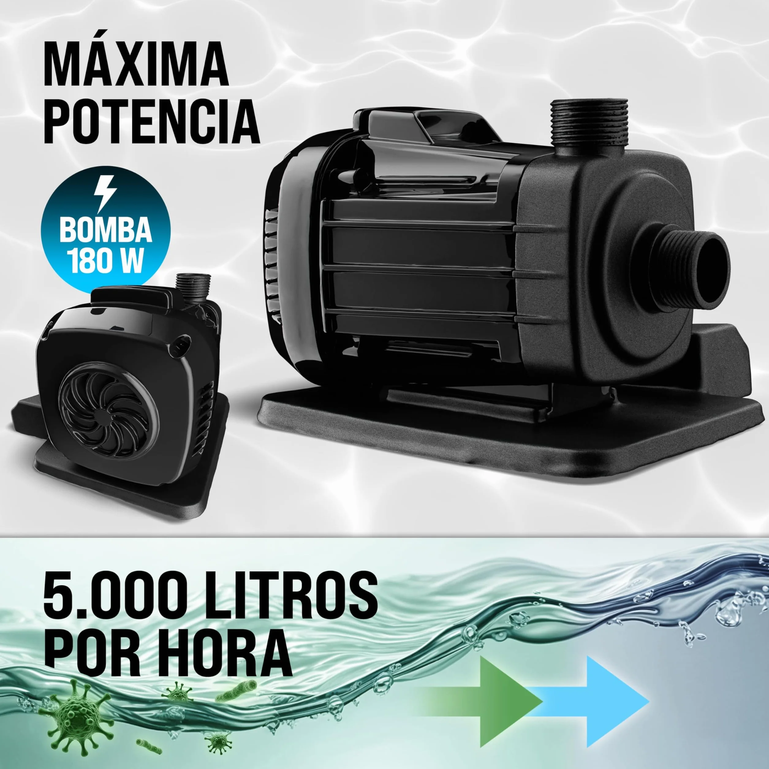 MONZANA® Depuradora Piscina 5000 L/h Filtro de Arena hasta 15.000 L con Bolas de Filtro Válvula 7 Funciones Filtrado Adaptador Ø32-38mm 180W Bomba Indicador de Presión