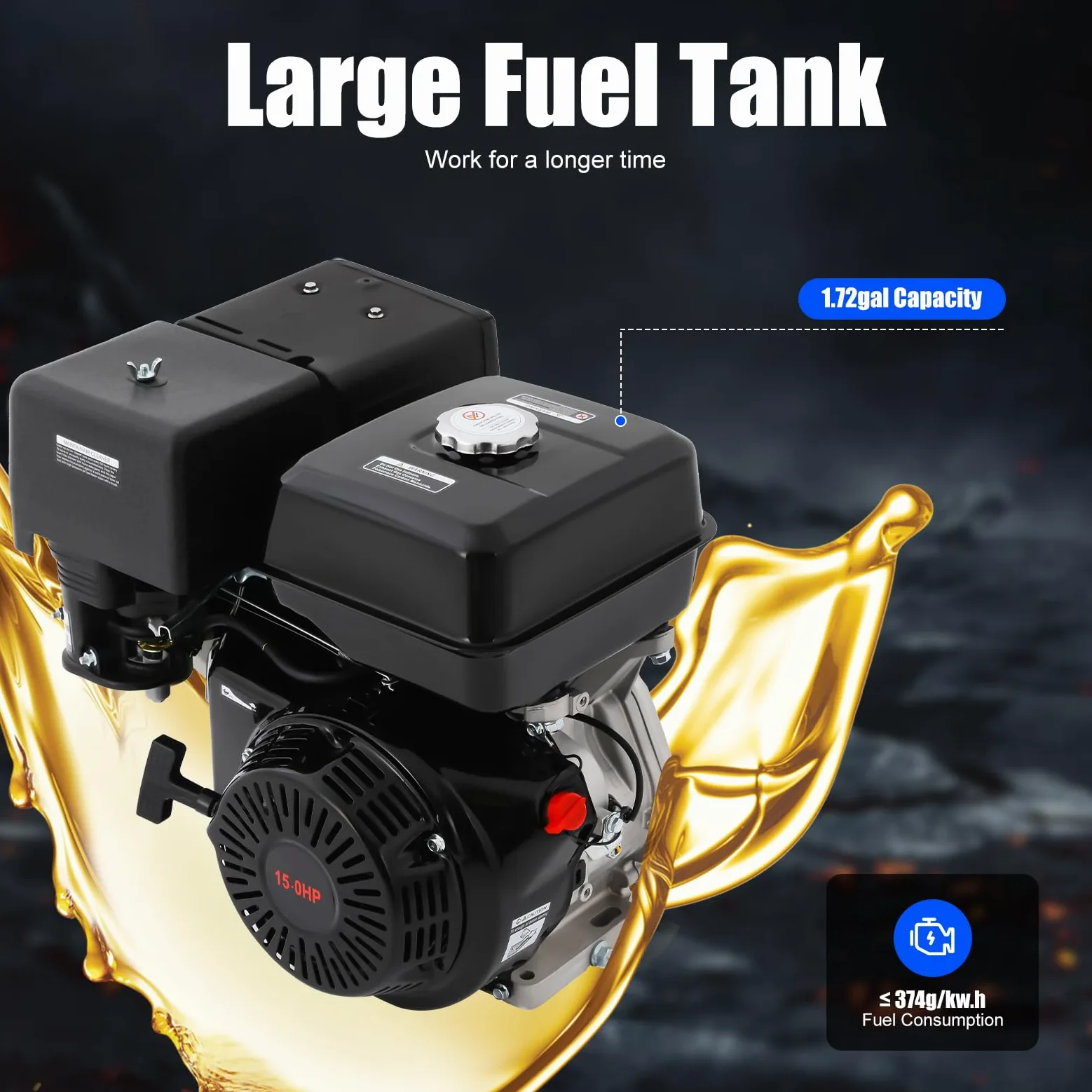 Motor motor gasolina motor estacionario 4 tiempos motor industrial cilindro horizontal gas motor retroceso nuevo negro 15Cv 420Cc 9Kw
