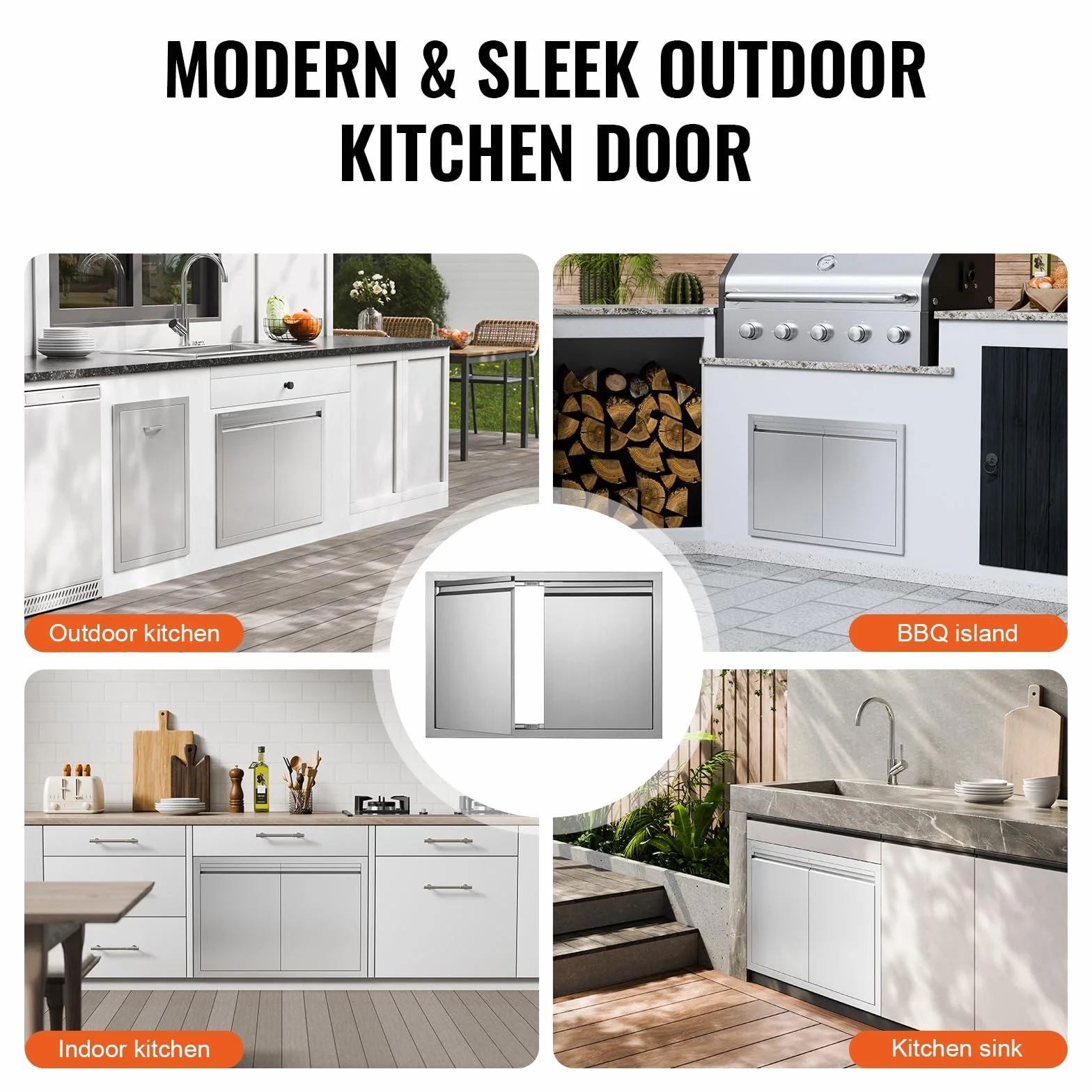 VEVOR Puerta de acceso para barbacoa, puerta de cocina doble de 30 pulgadas de ancho x 21 pulgadas de alto, puerta de montaje empotrado de acero inoxidable, puerta vertical de pared con asas