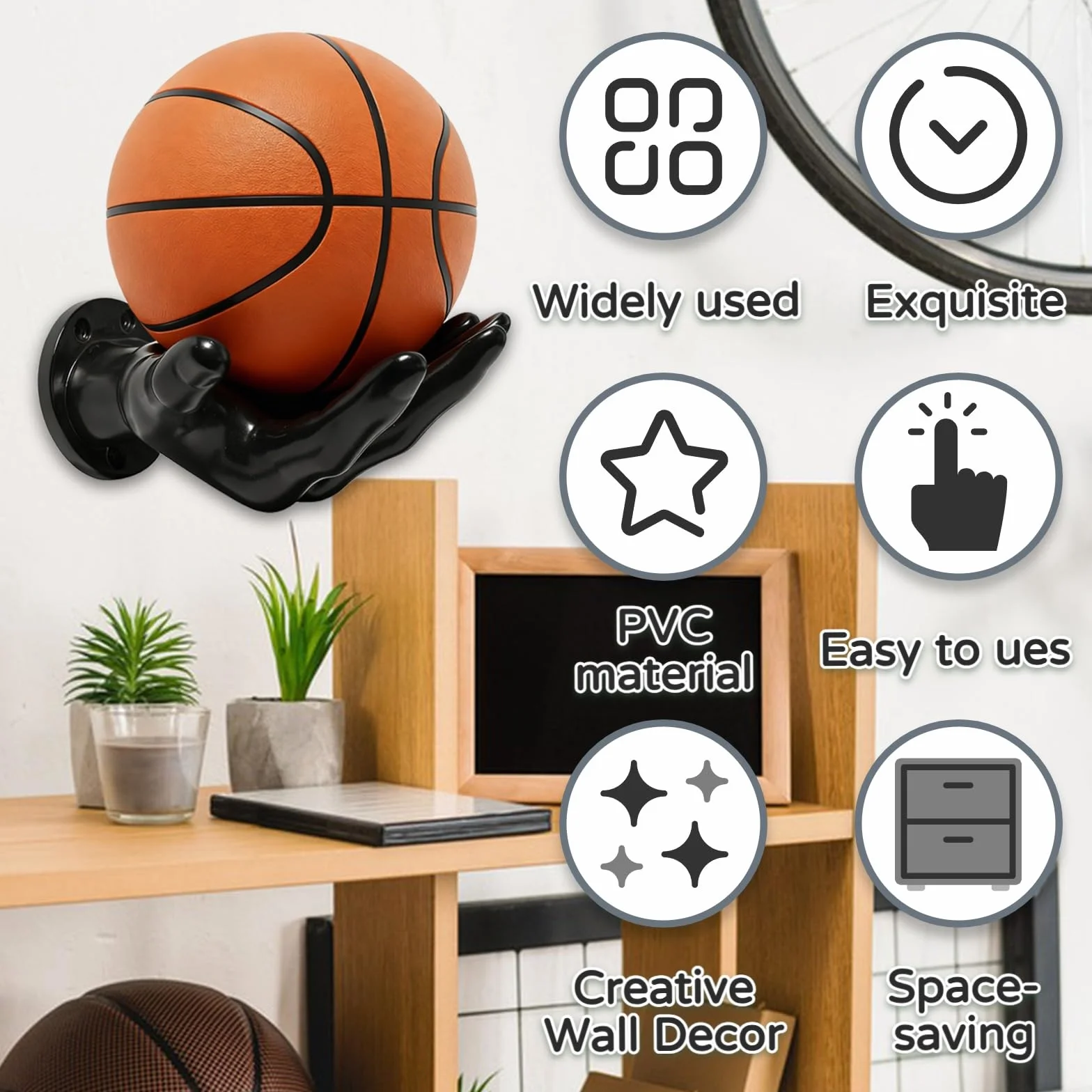 Soporte Balones de Mano, Estante para Baloncesto con Forma de Palmera, 2 Piezas