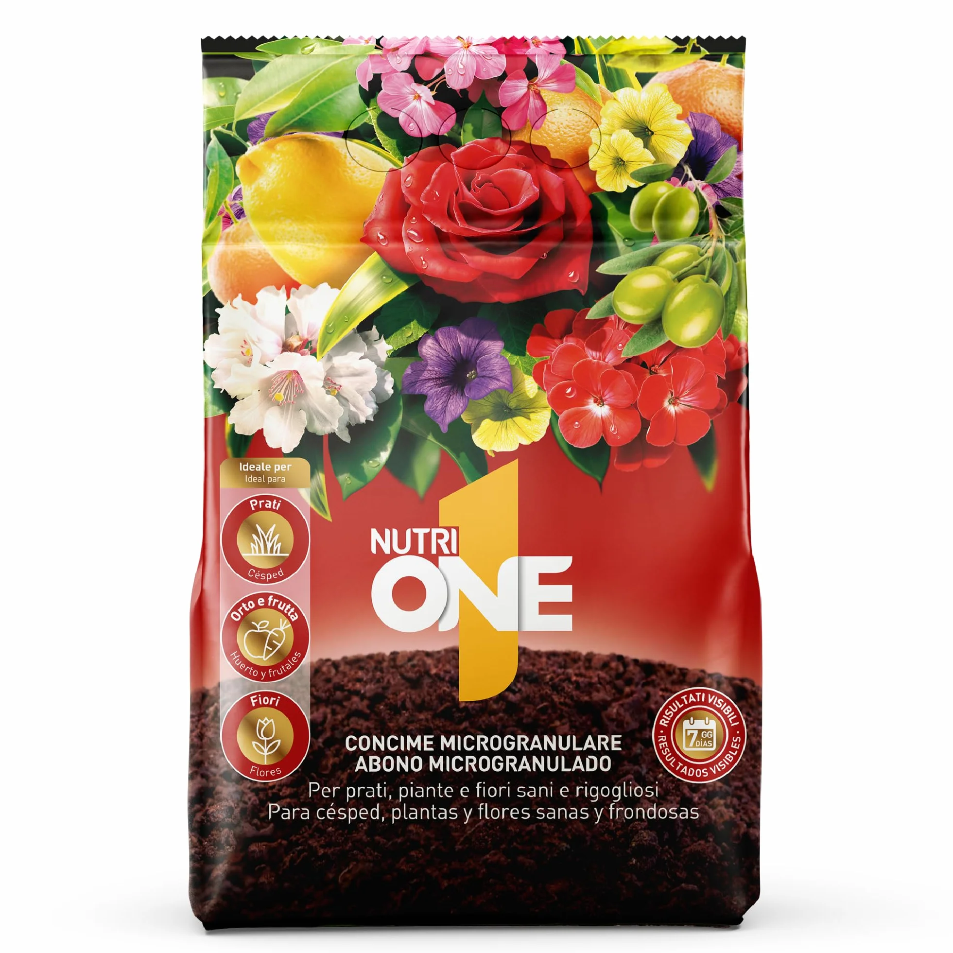 nutriONE Abono granulado para todo tipo de Plantas y Flores. Fertilizante Concentrado microgranulado Premium. Ingredientes naturales y resultados visibles en 7 días.