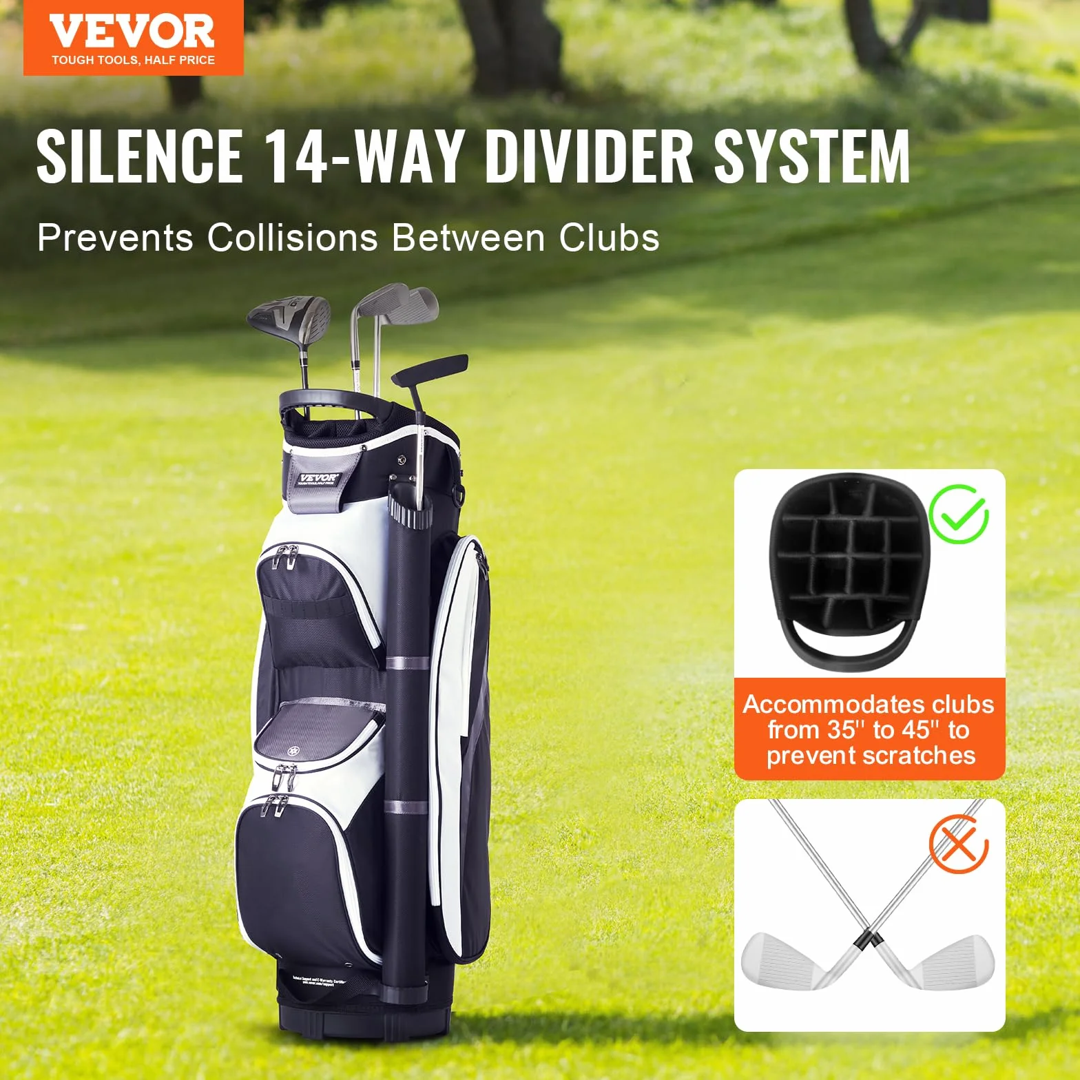 VEVOR Bolsa para Carrito de Golf Organizador 14 vías 36 Pulgadas Nailon