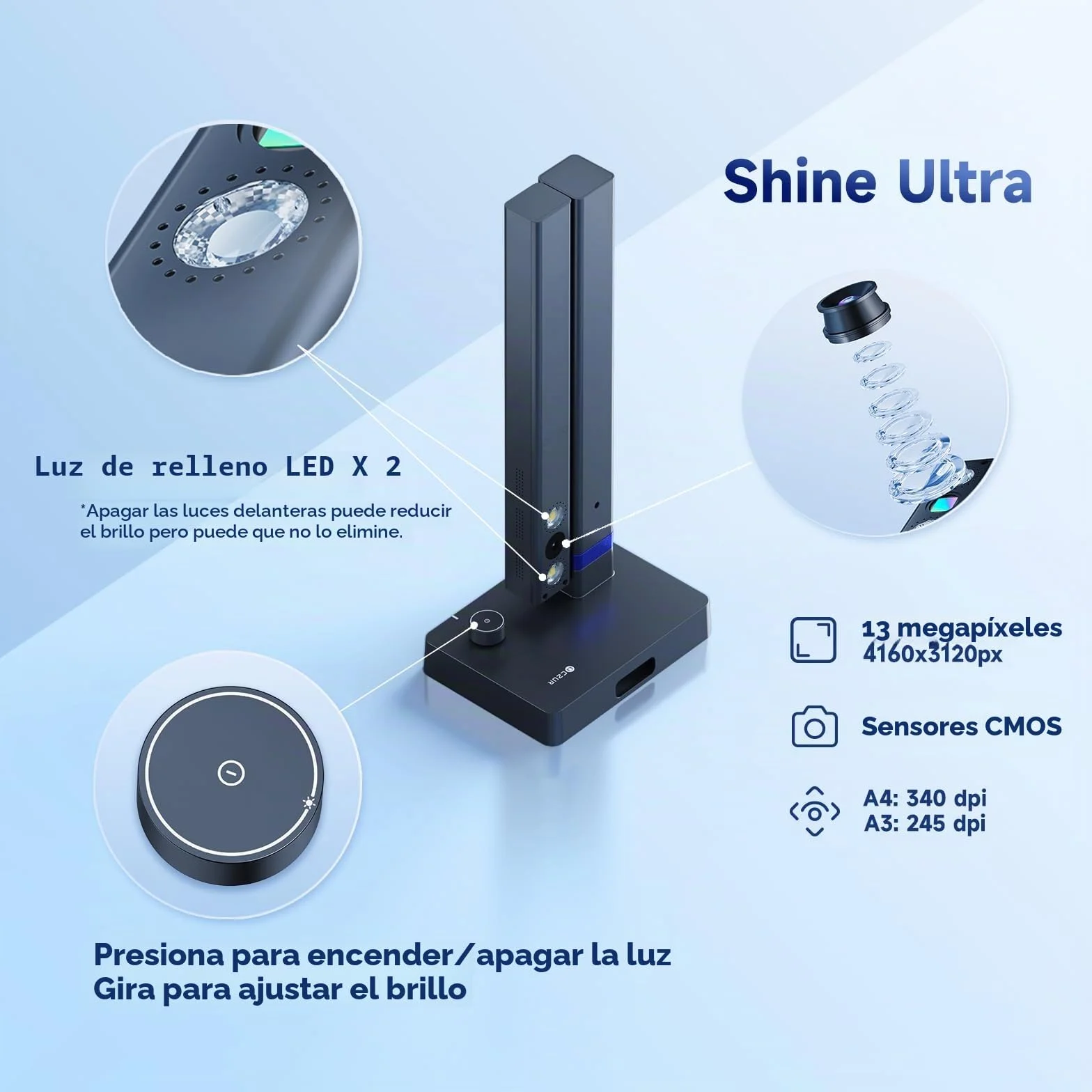 CZUR Shine Ultra Escáner de Libros 13 MP OCR Portátil A4/A3 Alta Velocidad