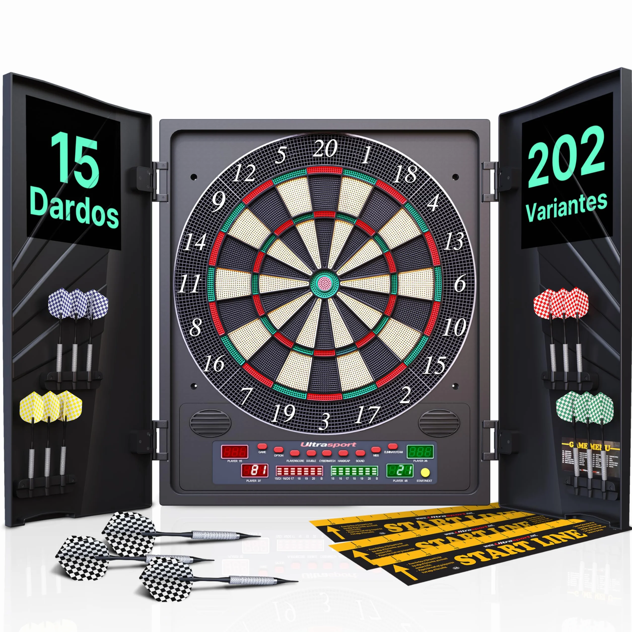 Ultrasport Diana eléctrica máquina de Dardos para 16 Jugadores, 12 Dardos y 100 Puntas Blandas