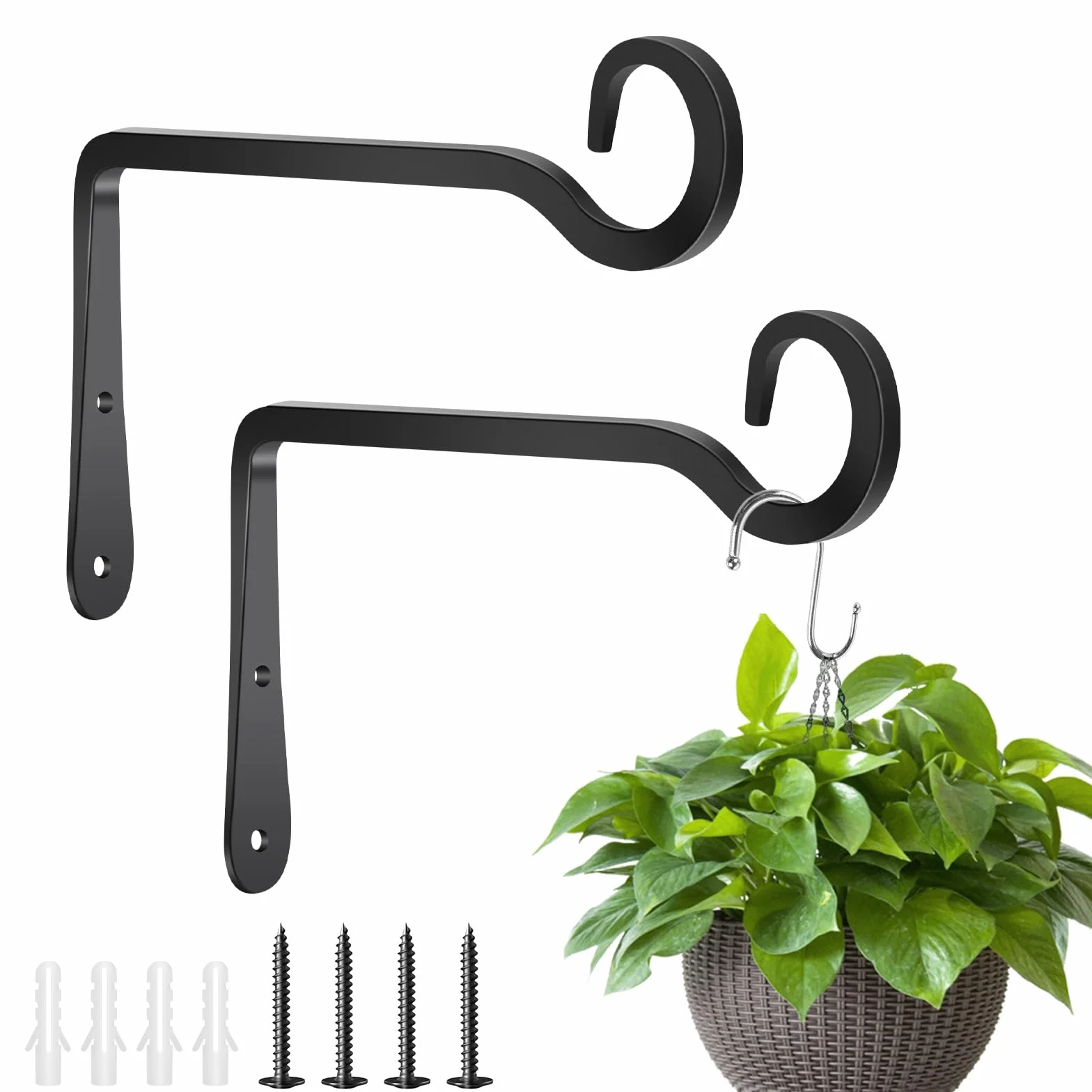 2 PCS Gancho, Maceta Colgante Gancho, Soporte de Cesta Colgante, para Plantas Colgantes, Comedero Pájaros Pared, Faroles, Campanas de Viento, Decoración de Jardín Exterior