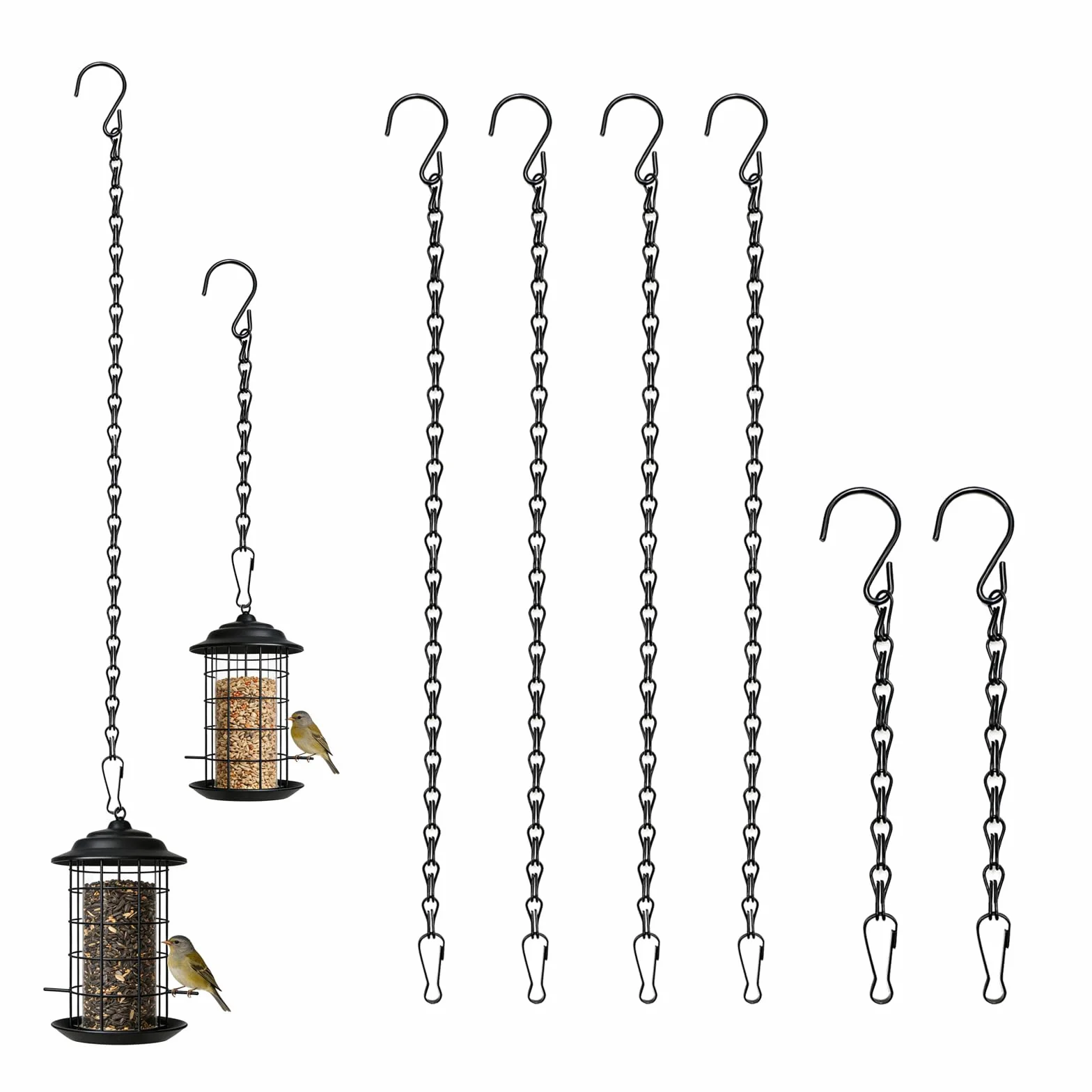 Cadenas Colgantes para macetas 6 Unidades 4x50cm y 2x25cm Negras, Ganchos y Anillas Ajustables para Colgar Plantas, faroles y comederos, Uso Interior y Exterior jardín terraza