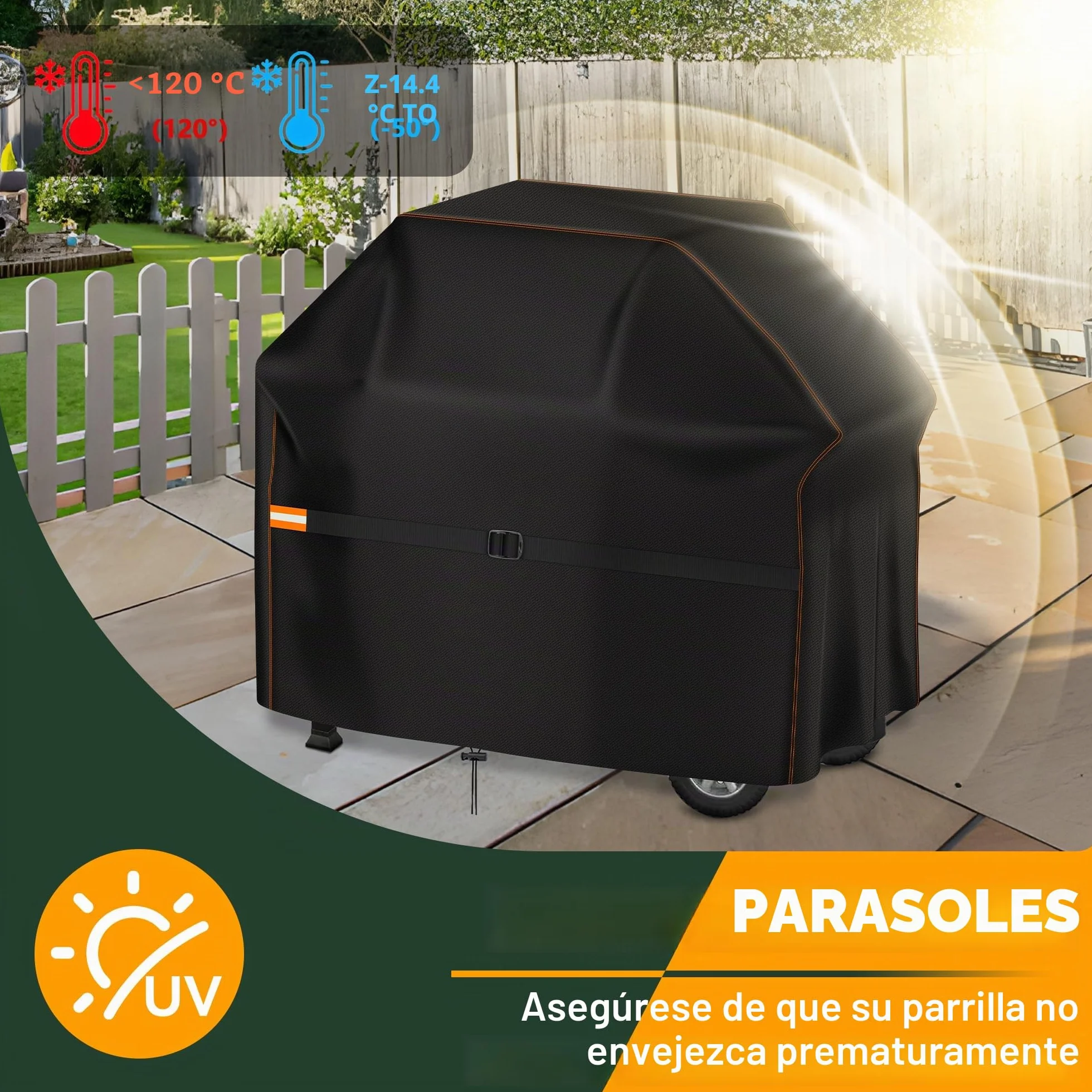 Enzeno Cubierta para Barbacoa Resistente a la Intemperie, Cubierta para Barbacoa de Gas, Impermeable, Funda Protectora a Prueba de Polvo para Weber, Brinkmann, Char Broil, 145x61x120cm, Color Negro