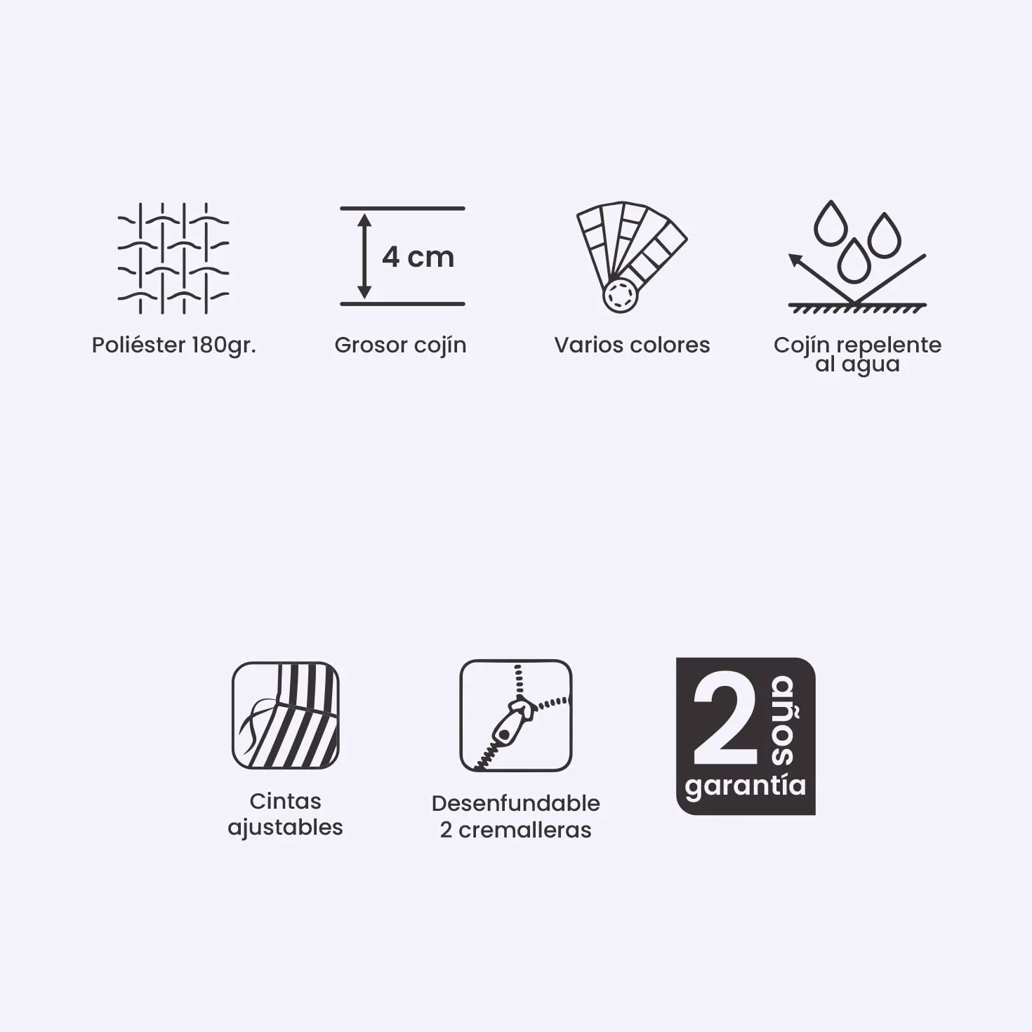 Pack 2 Cojines para sillón de jardín reclinable estándar Color Turquesa, Medidas 92x42x4 cm, Repelente al Agua, Desenfundable, Funda de cojín con Relleno para sillas de terraza, Cojines Silla Comedor