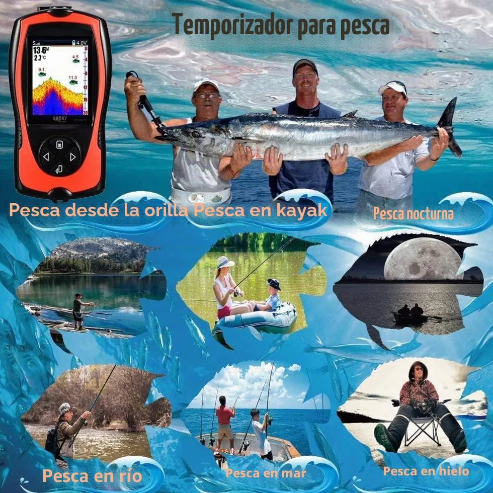 LUCKY Buscador de Peces Portátil con Sensor Sonda Transductor Pantalla LCD Ecosonda para Pesca en Hielo y Mar