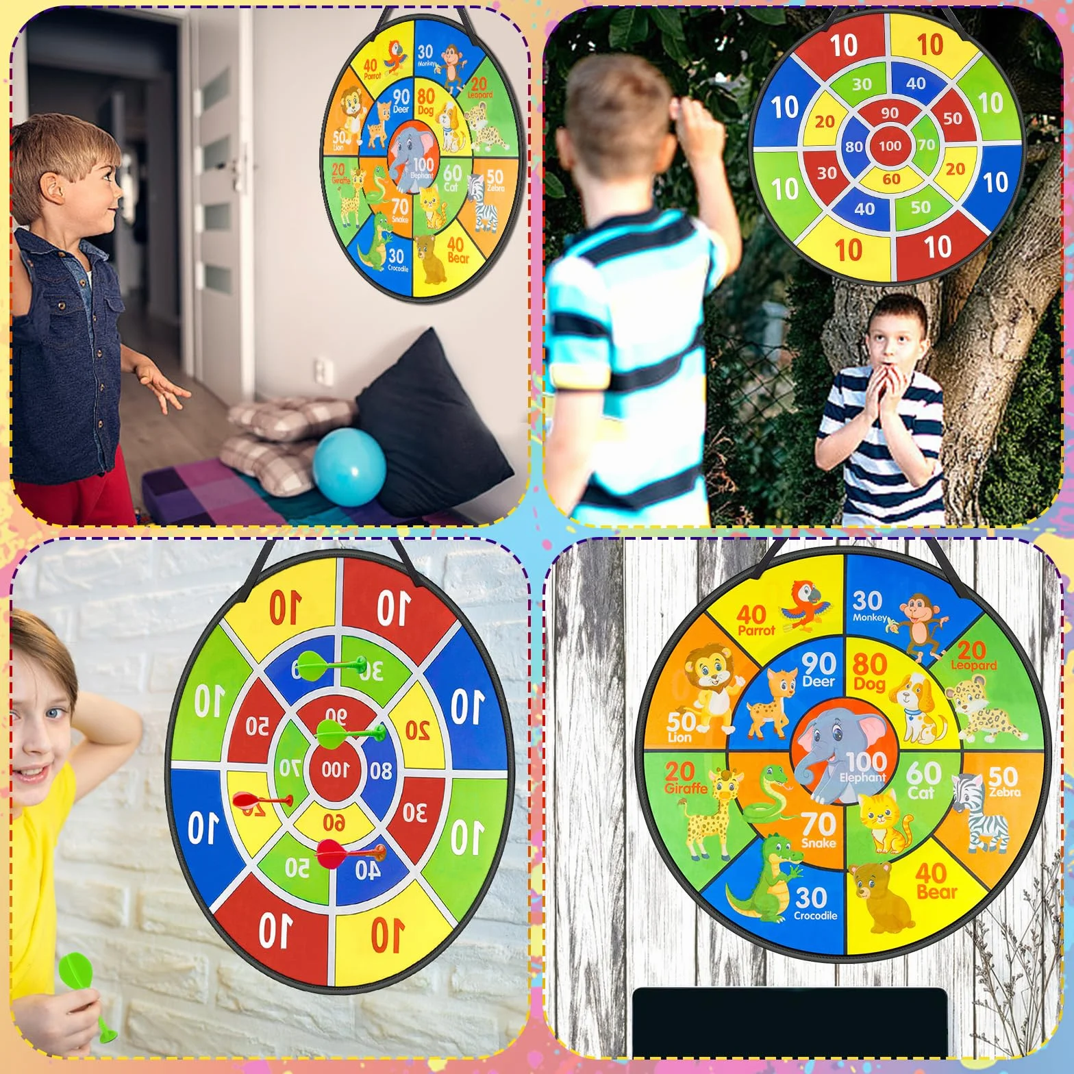 Tablero de Dardos de Doble Cara 72cm Juego de Dardos Seguro Plegable con 18 Bolas 12 Dardos