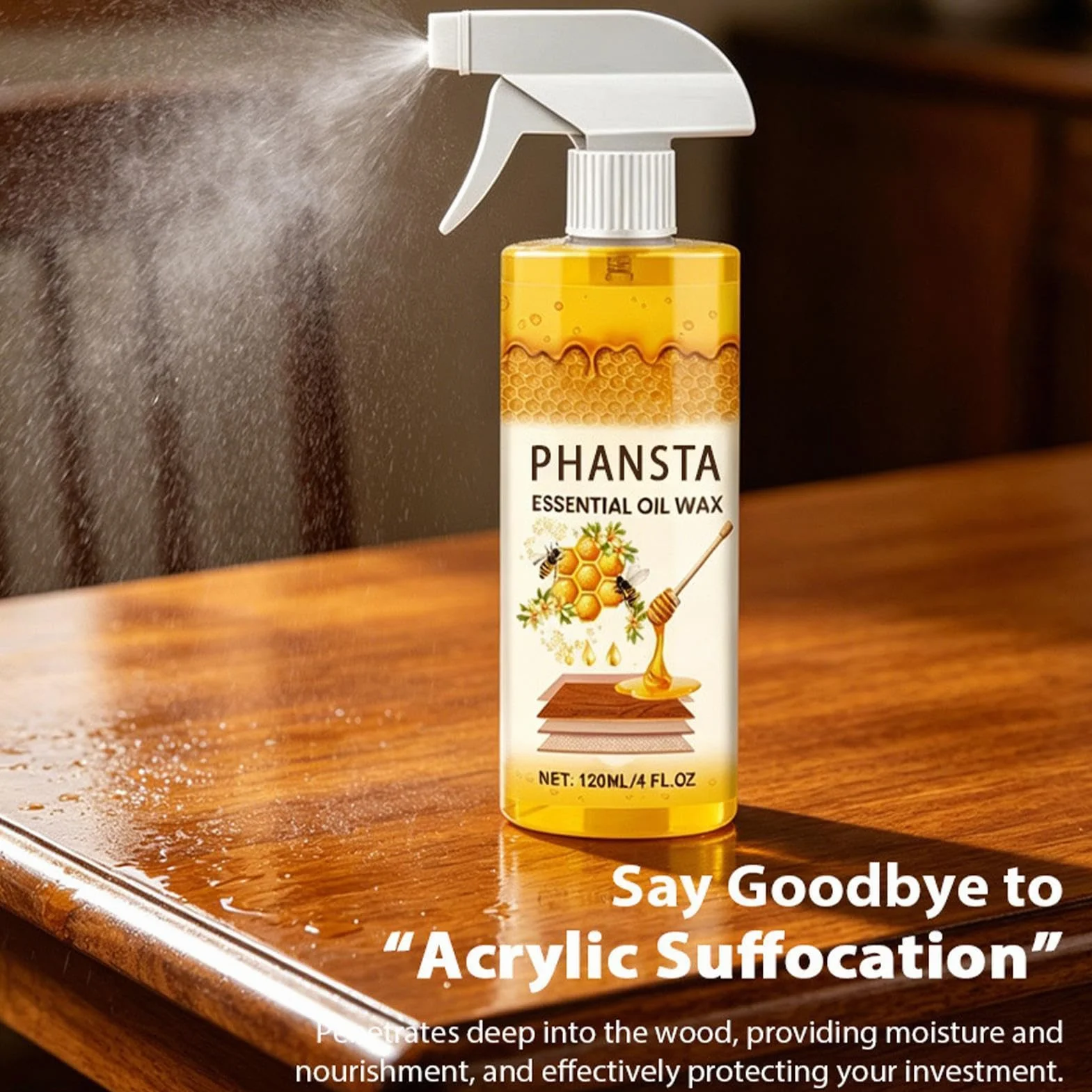 Pulidor De Madera Con De Abejas - Spray Natural Para El Cuidado De Muebles, Limpiador No Graso De 120 Ml, Restaurador De Brillo | Protección De Madera Para El Uso En Hogar Del Mant