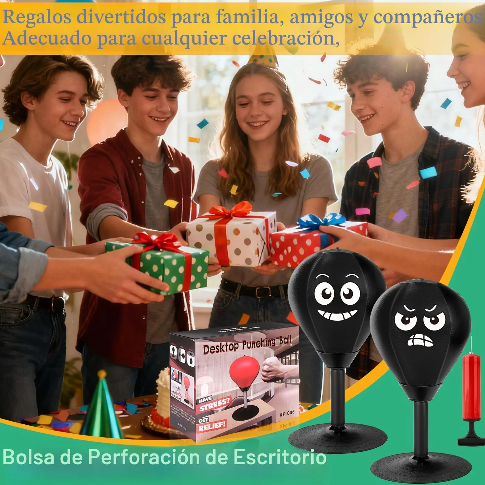 YORWHIN Saco de Boxeo de Escritorio con Ventosa, Punching Ball Resorte Reforzado, Mini Pelota Antiestrés