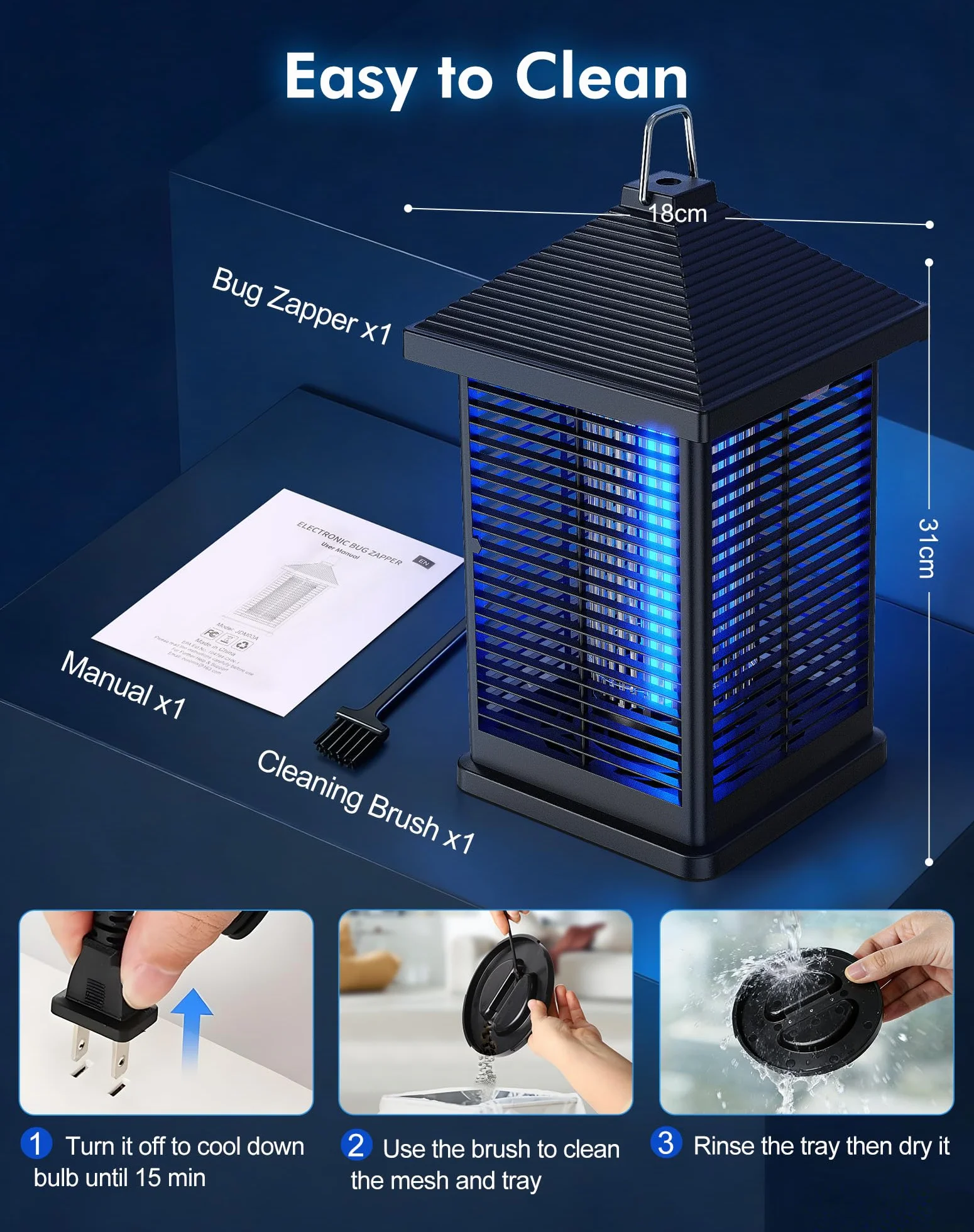 Lampara Antimosquitos Electrico 18W, 4000V Smart Auto Trampa Eléctrica De Insectos Voladores, Matamoscas 80 ㎡ Cobertura Uso Interior Y Exterior, Terraza, Patio Trasero, Campamento, Hogar