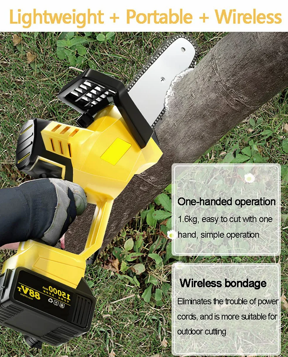 APOE Minimotosierra Eléctrica, Motosierra Inalámbrica Bateria Pequeña de 10 Pulgadas, Sierra de Cadena, 21V/850W, Herramientas Eléctricas de Exterior, Cadena Ajustable